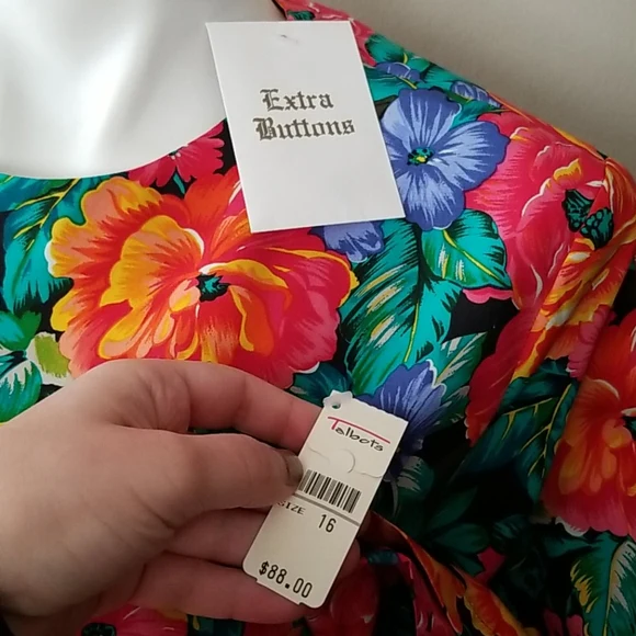 90s Nwt Floral Silk Blouse Top With Shoulder Pads By Talbots - Image 5