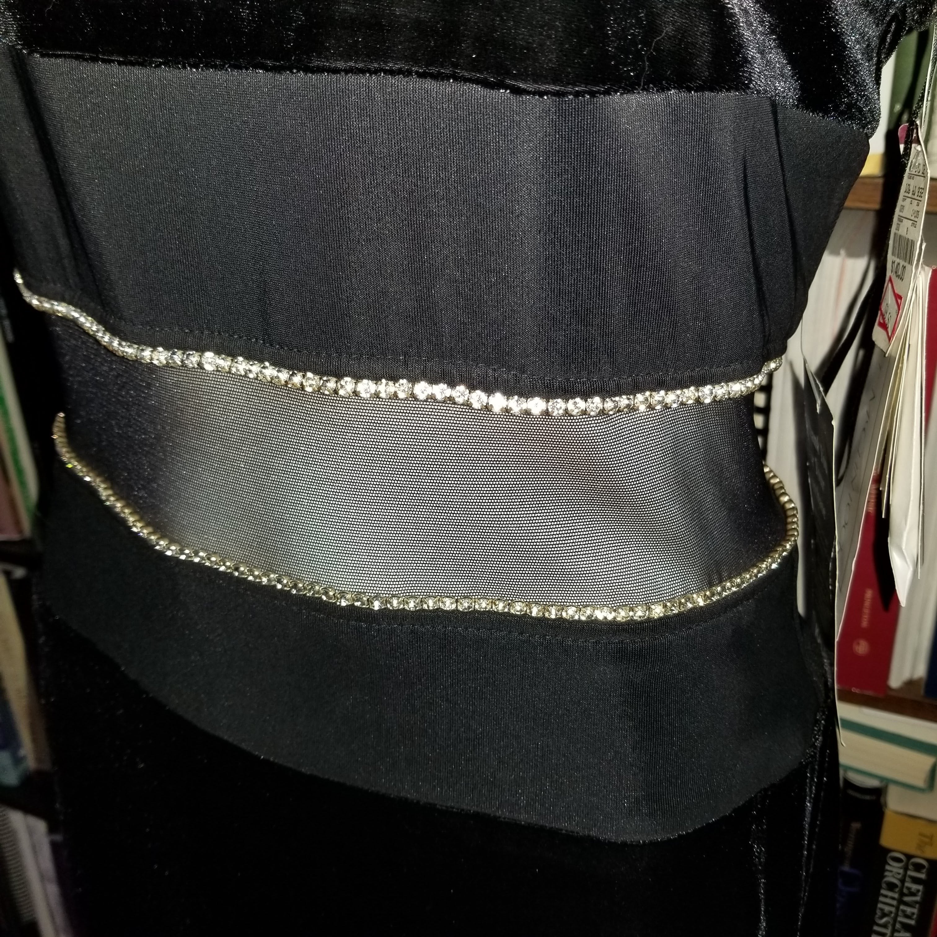 90s Nwt Velour Halter Gown W Crystals Mesh Cutout By Scott McClintock - Image 3