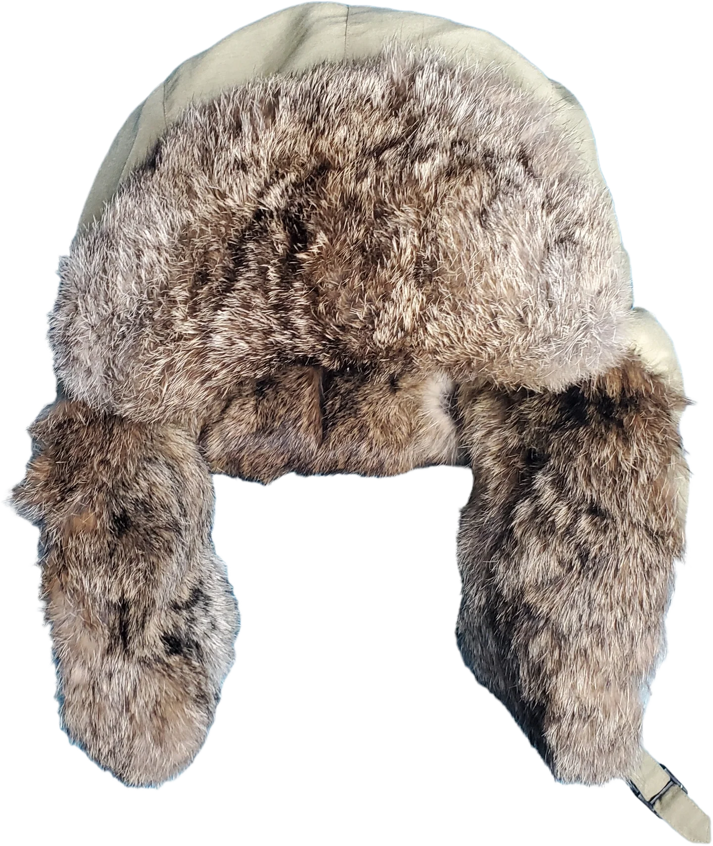 90s Olive Green Nylon Quilted Rabbit Fur Bomber Hat By American Classics