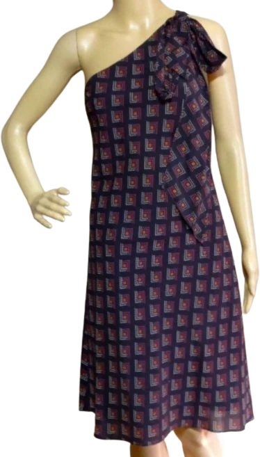 90s One Bow Shoulder Artsy Deco Silk Dress By Laundry by Shelli Siegel