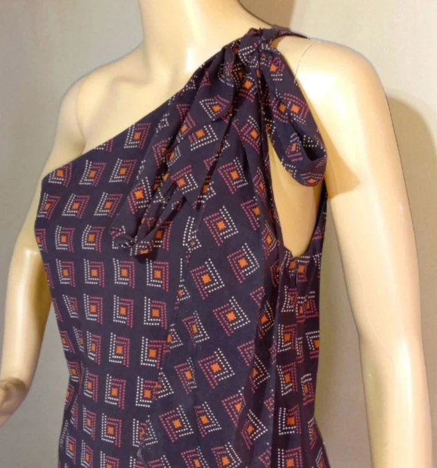 90s One Bow Shoulder Artsy Deco Silk Dress By Laundry by Shelli Siegel - Image 3