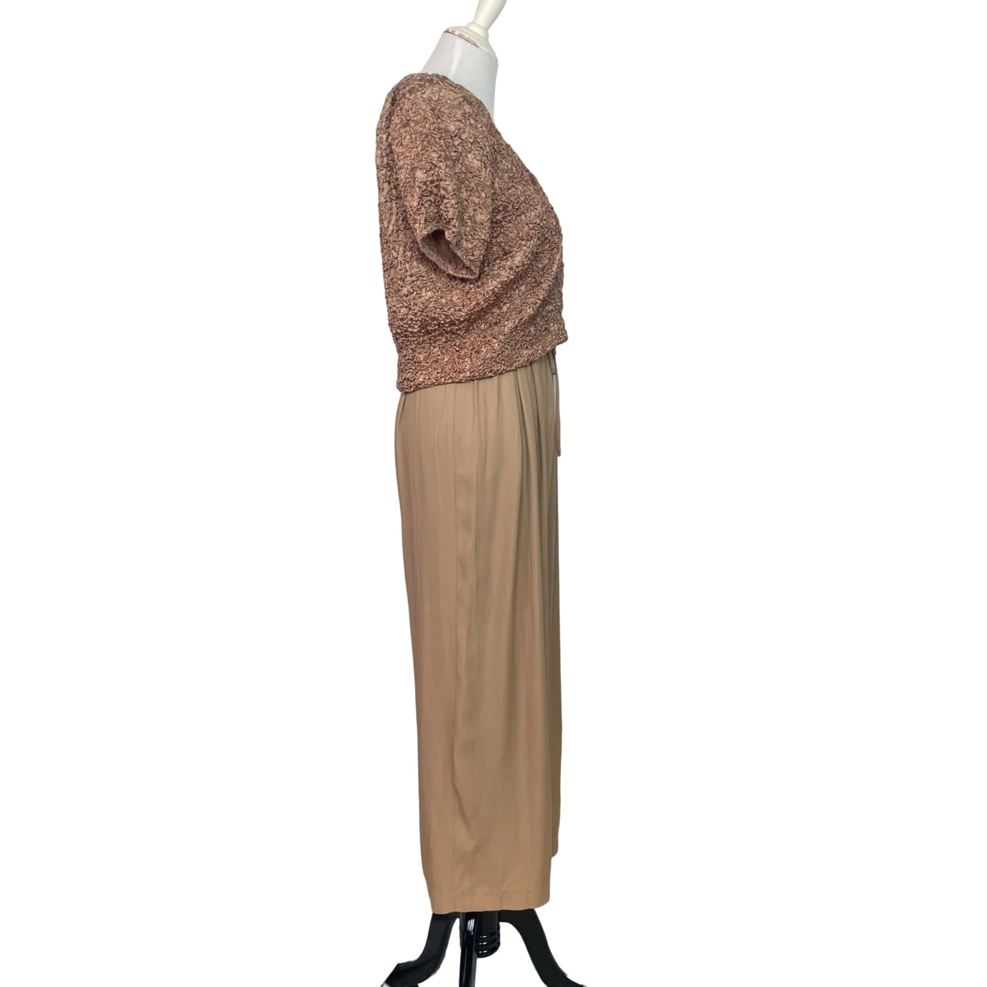 90s One Piece Beige Evening Flowy Wide Leg Jumpsuit By Jeffrey and Dara - Image 8