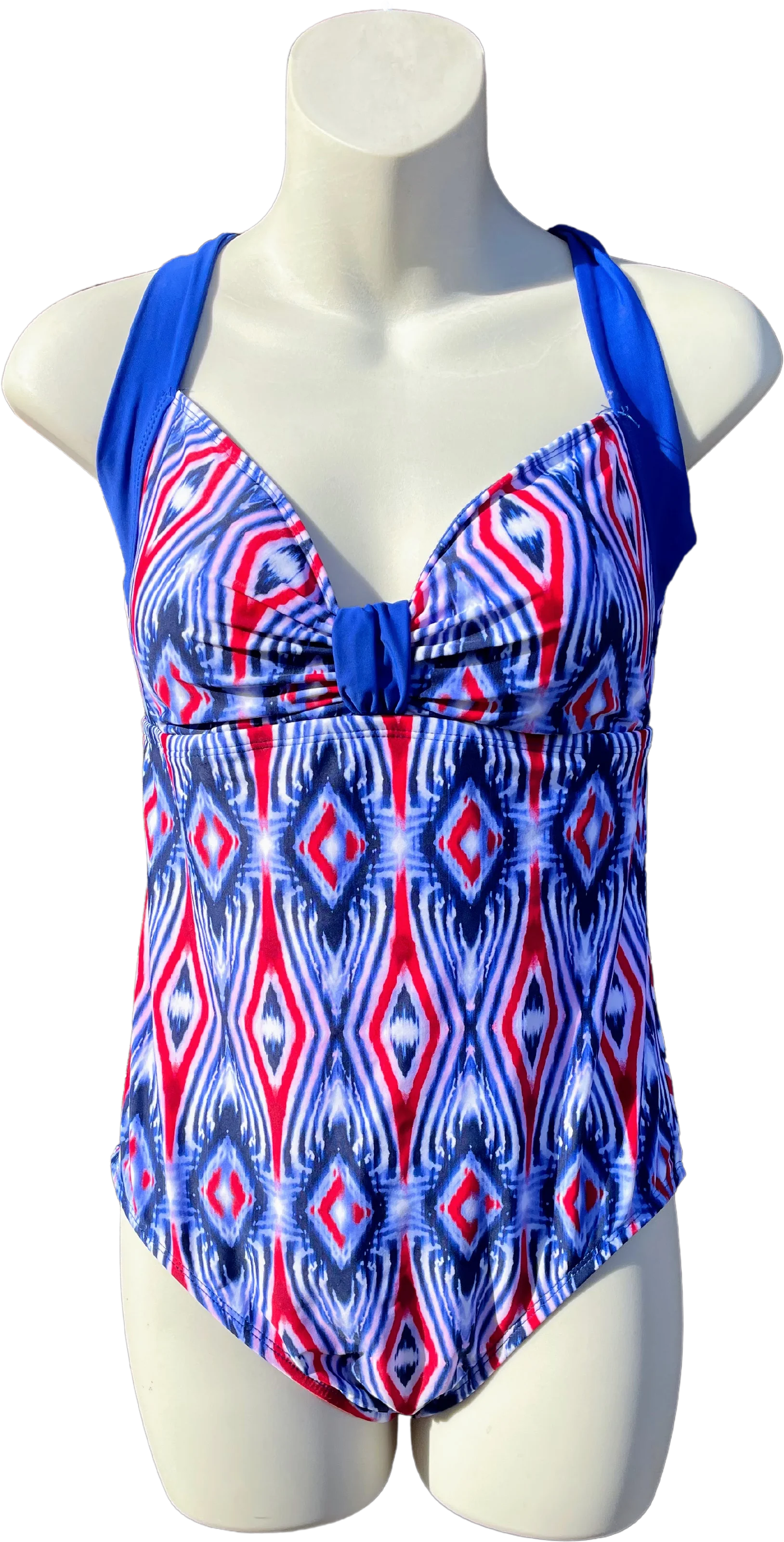 90s One Piece Swim Suit Red White Blue Abtract Print By Catalina