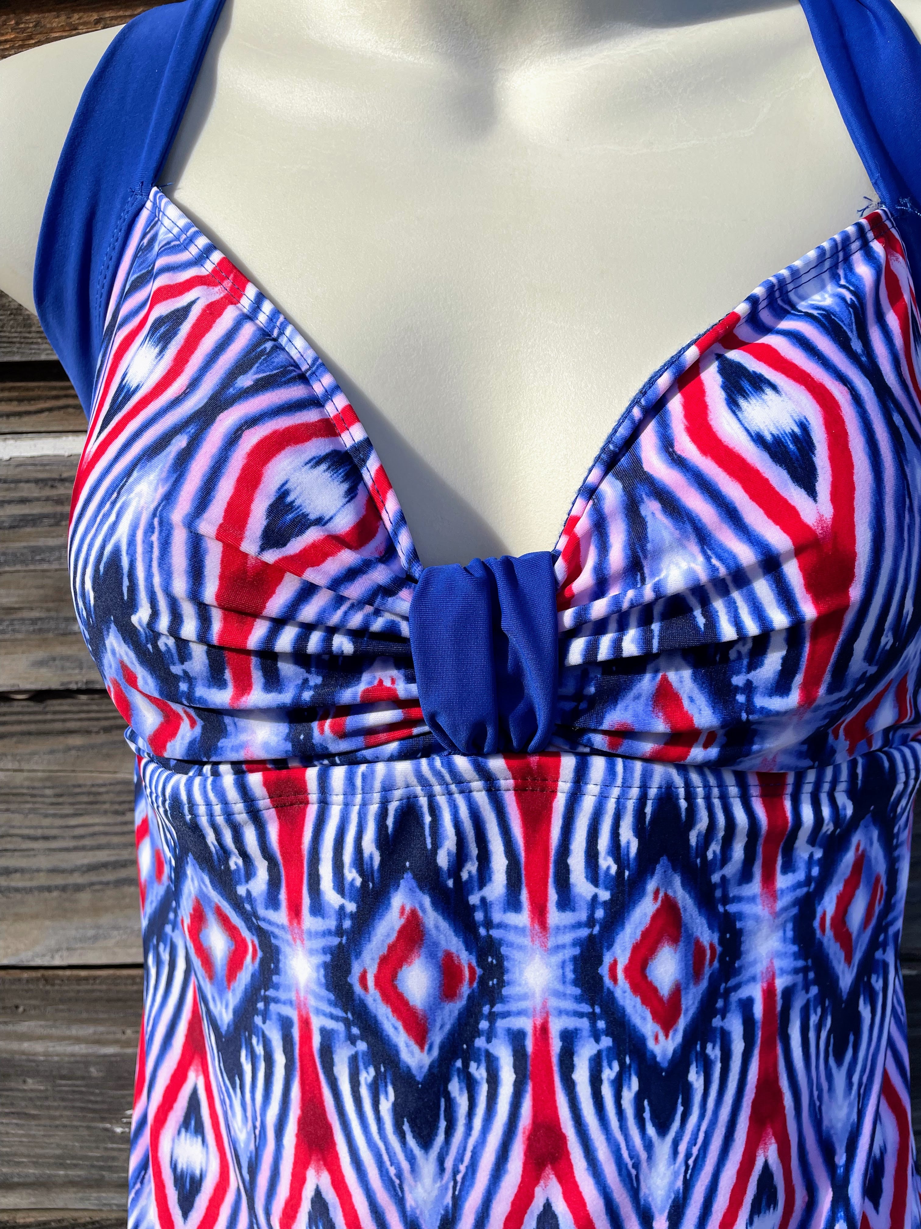 90s One Piece Swim Suit Red White Blue Abtract Print By Catalina - Image 10