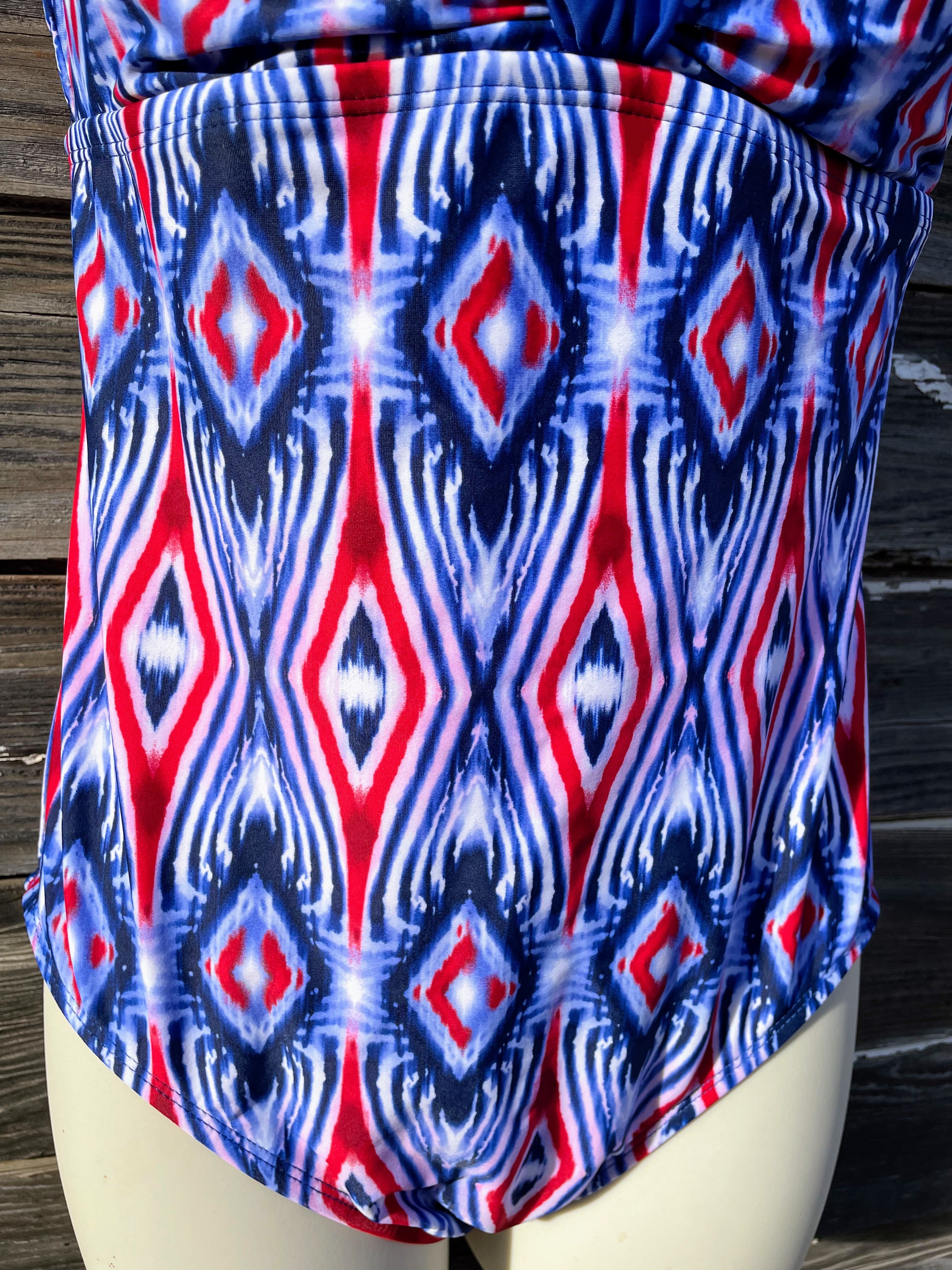 90s One Piece Swim Suit Red White Blue Abtract Print By Catalina - Image 6