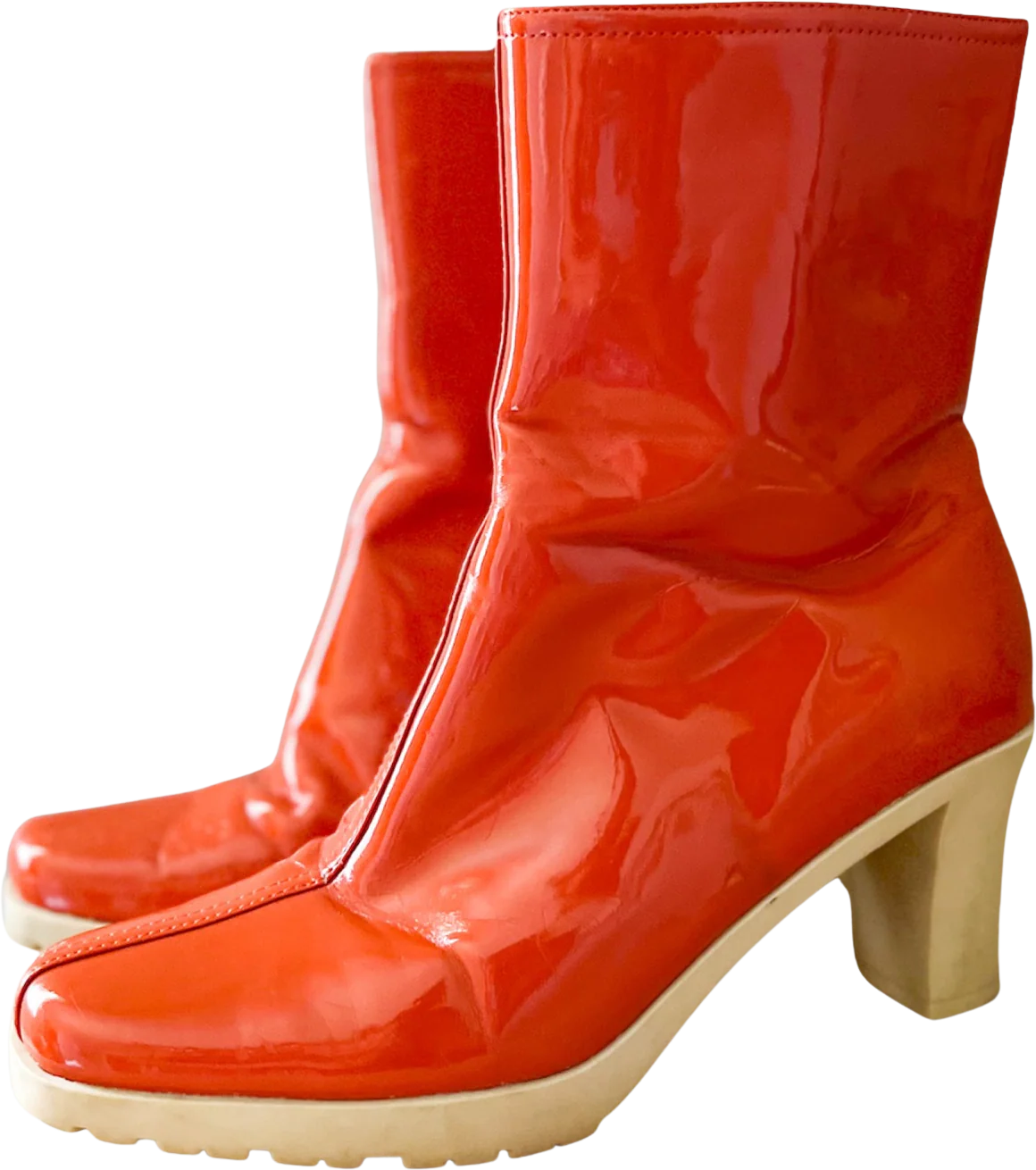 90s Orange Patent Faux Leather Go Go Boots By Banana Republic