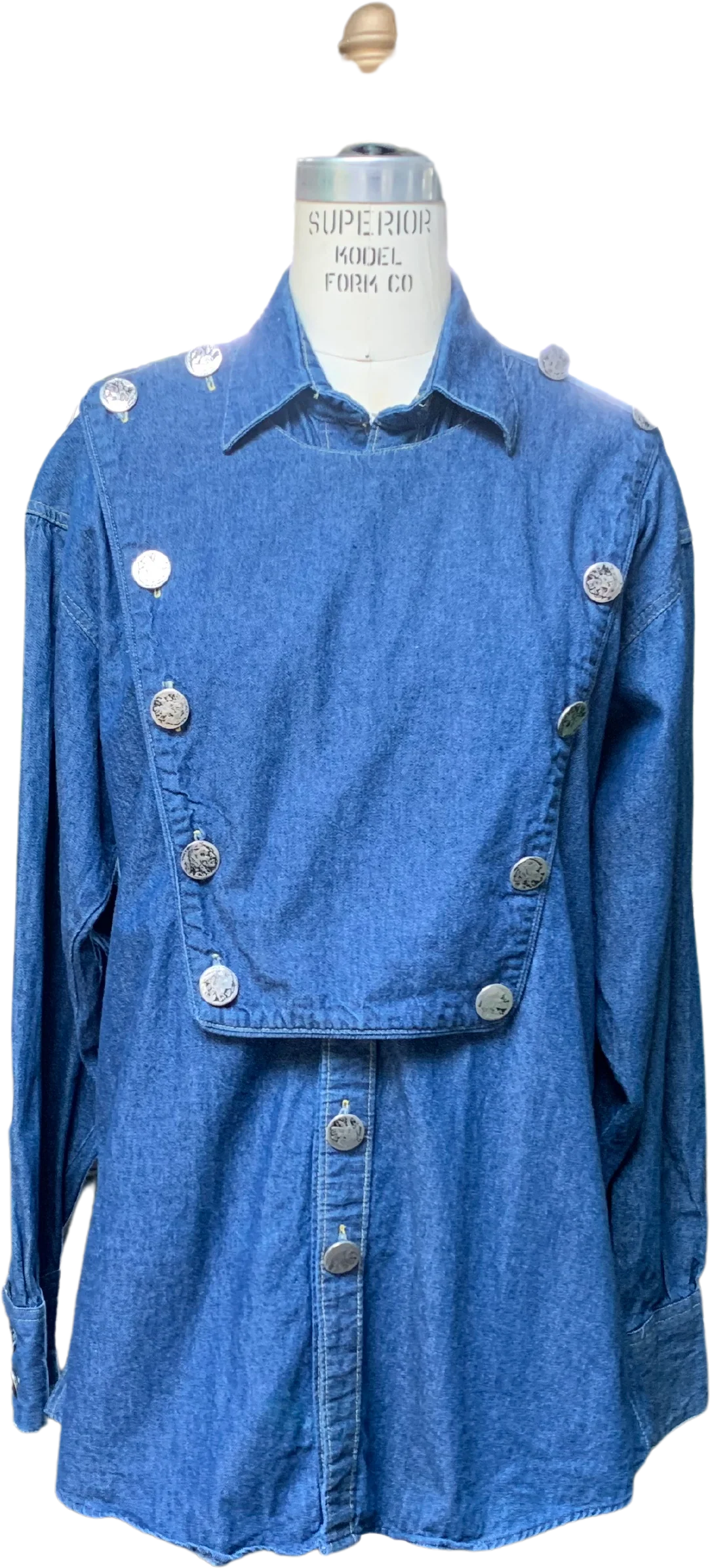 90s Oversized Denim Shirt Decorative Silver Buttons By Rockmount Ranch Wear