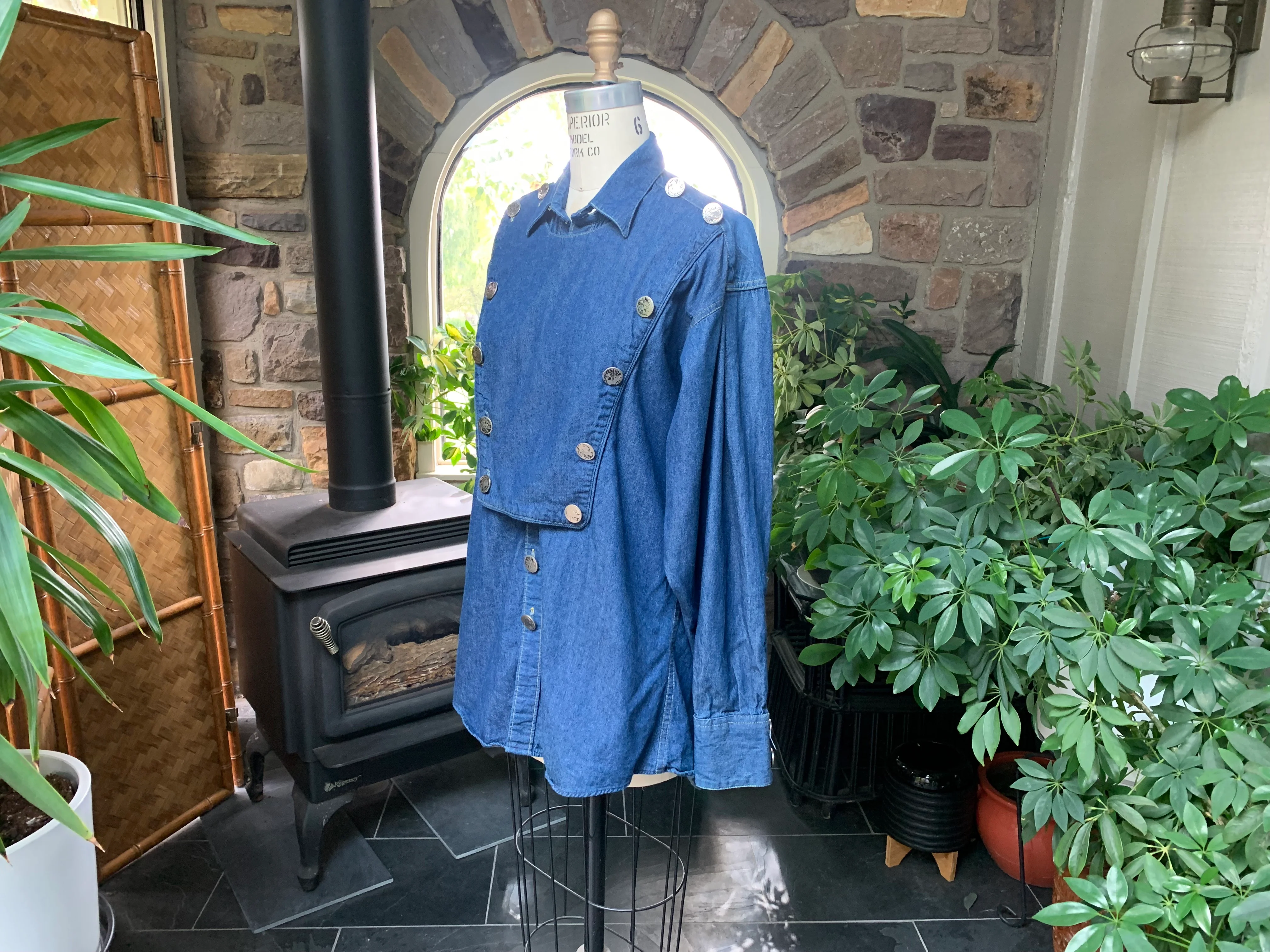 90s Oversized Denim Shirt Decorative Silver Buttons By Rockmount Ranch Wear - Image 4