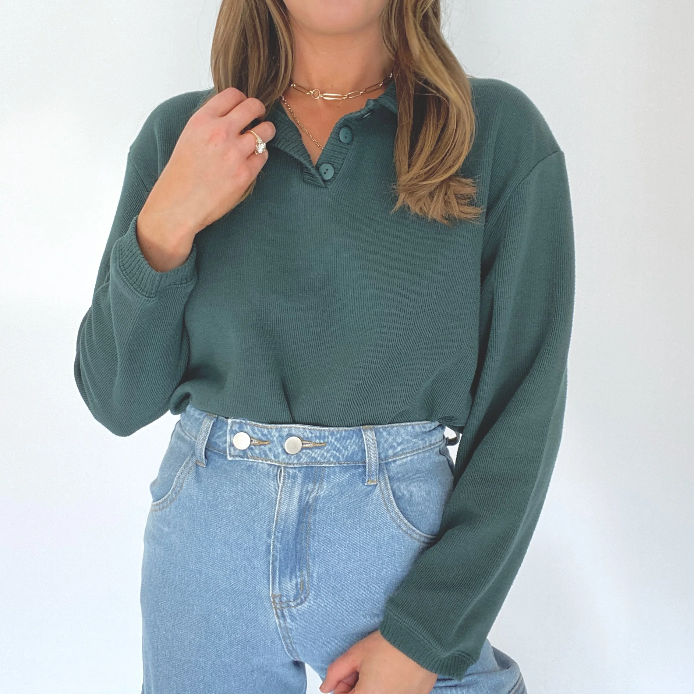 90s Oversized Hunter Green Polo Sweater - Image 3