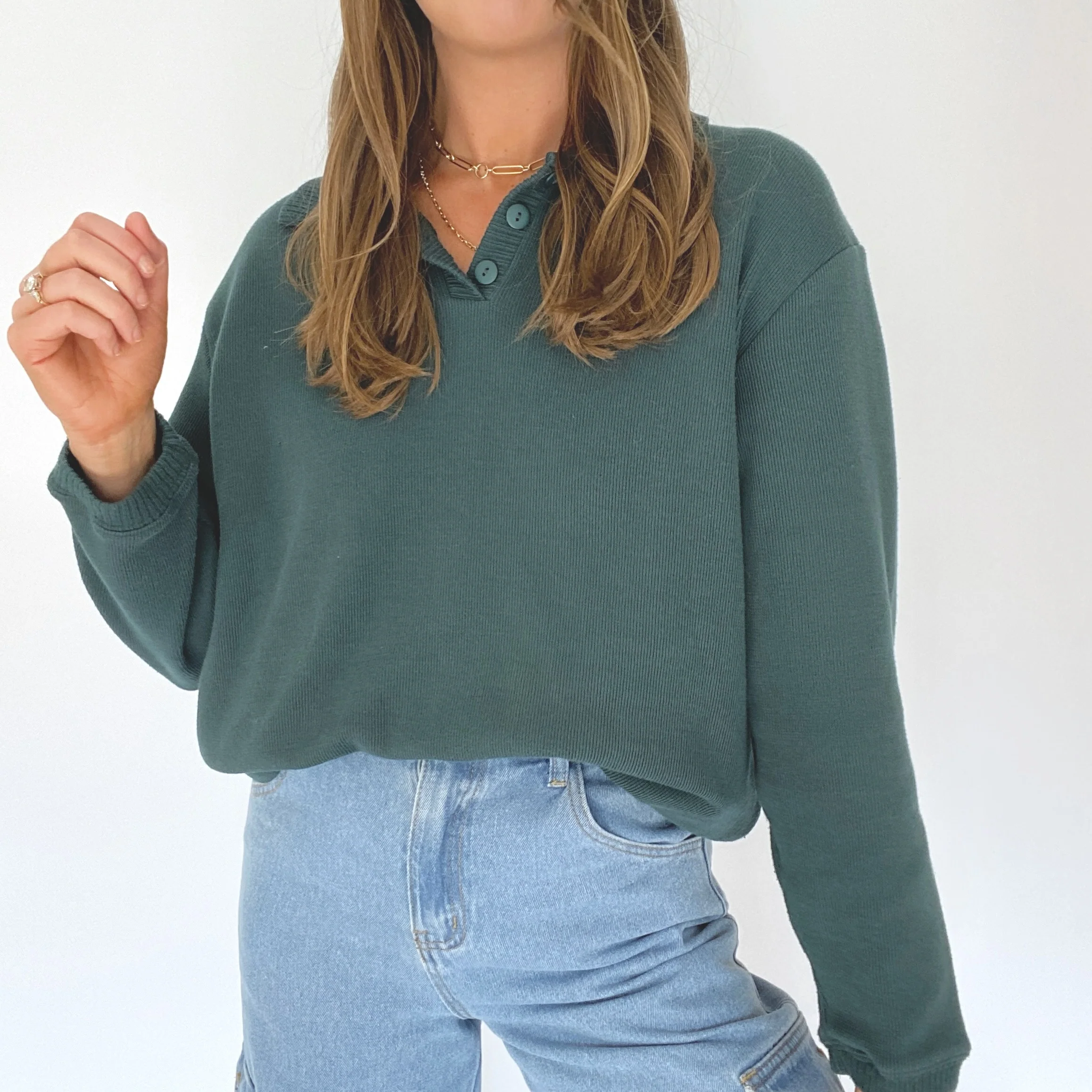 90s Oversized Hunter Green Polo Sweater - Image 5