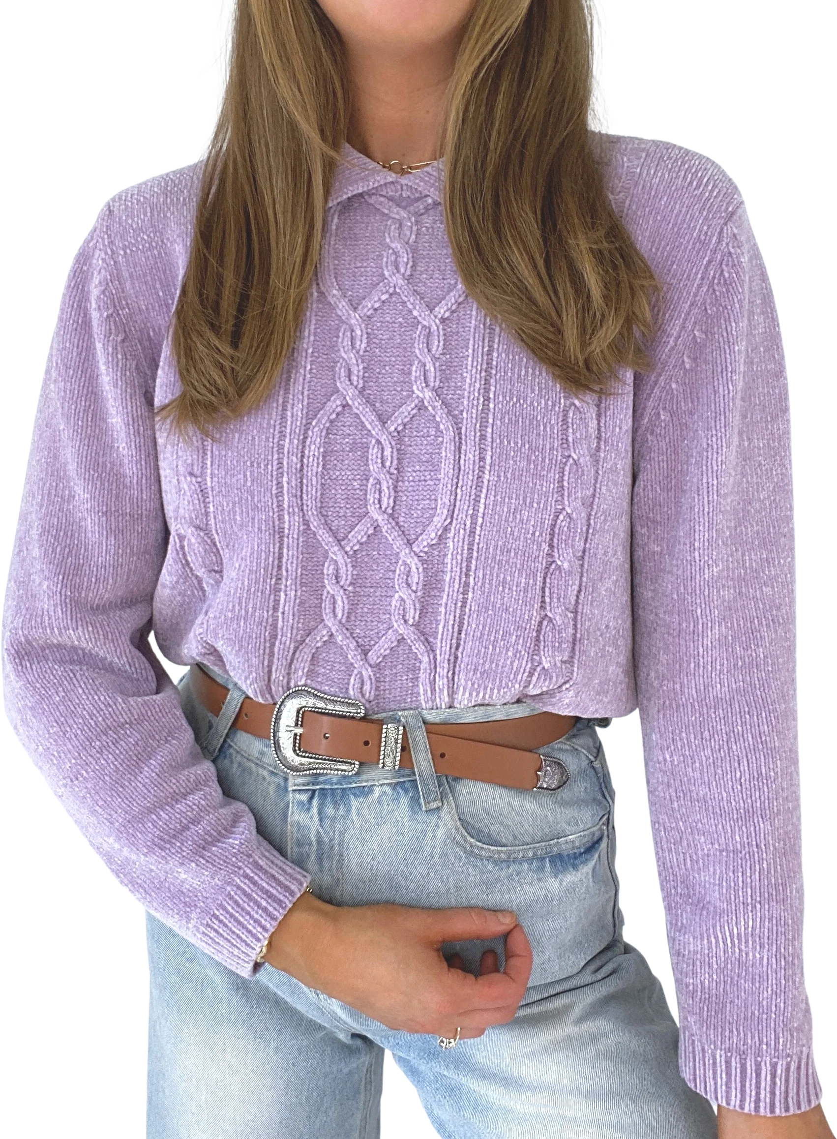 90s Oversized Lavender Chenille Polo Sweater