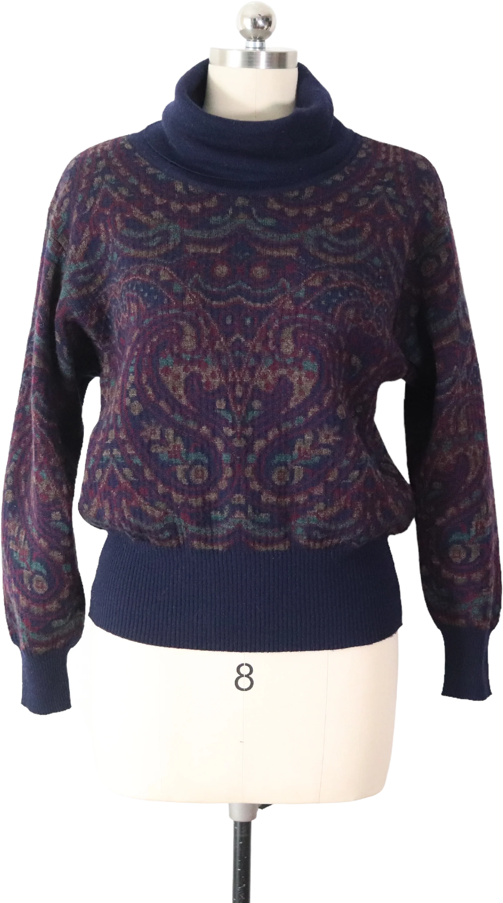 90s Paisley 100% Pure Wool Cowl Neck Sweater By Tricots St Raphael