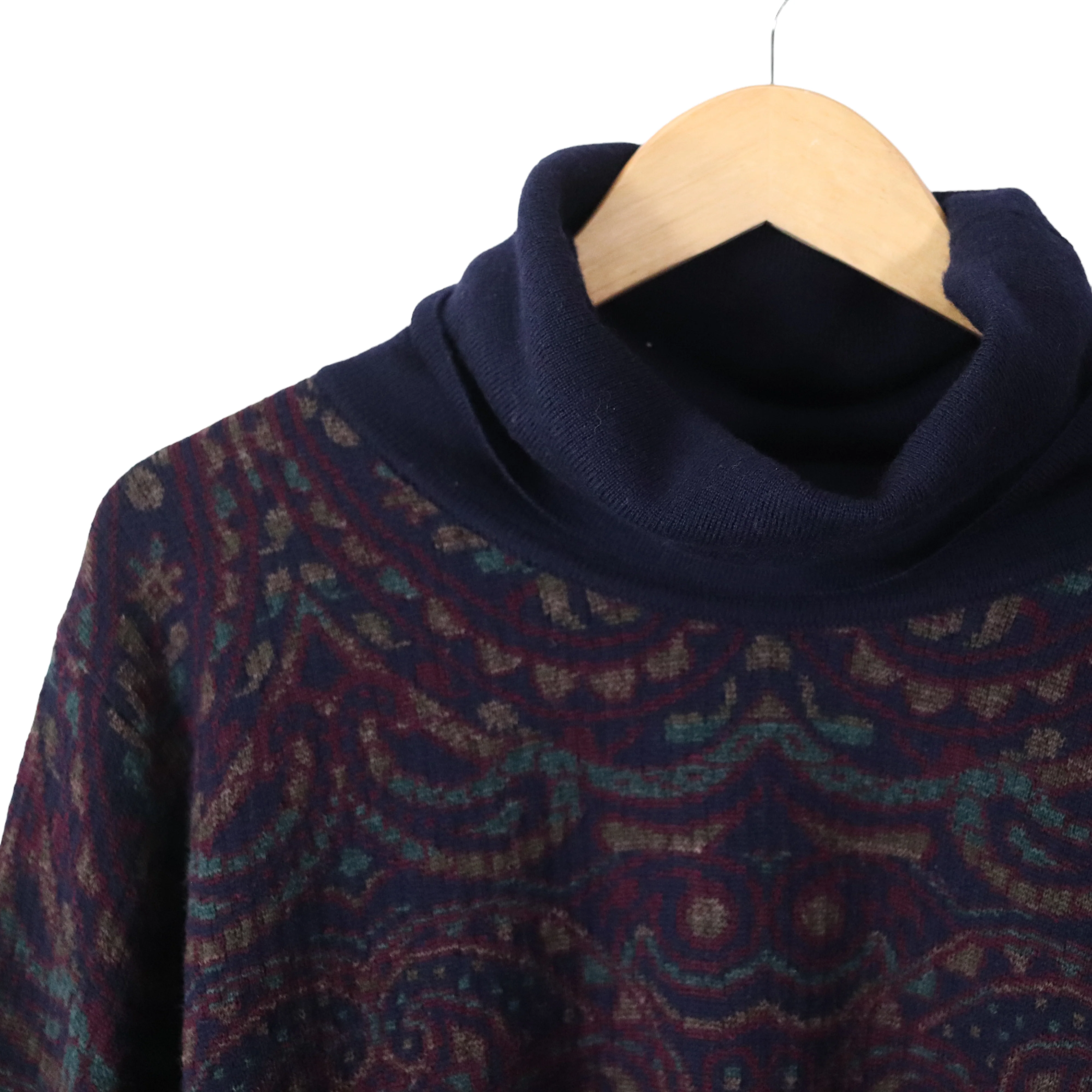 90s Paisley 100% Pure Wool Cowl Neck Sweater By Tricots St Raphael - Image 7