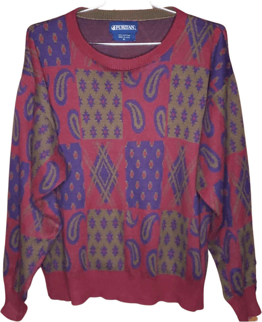 90's Paisley Print Mens Sweater by Puritan