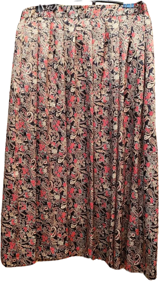 90s Paisley Red Roses Skirt Lg by Leslie Fay