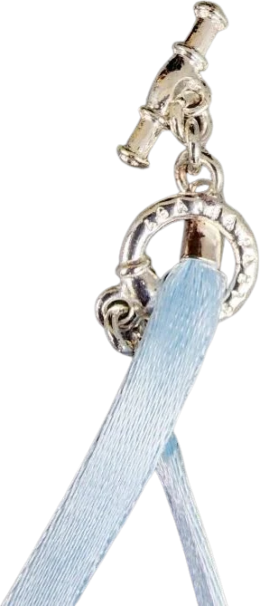 90s Pale Blue Ribbon Choker W Silver Closure By Agatha Paris - Image 2