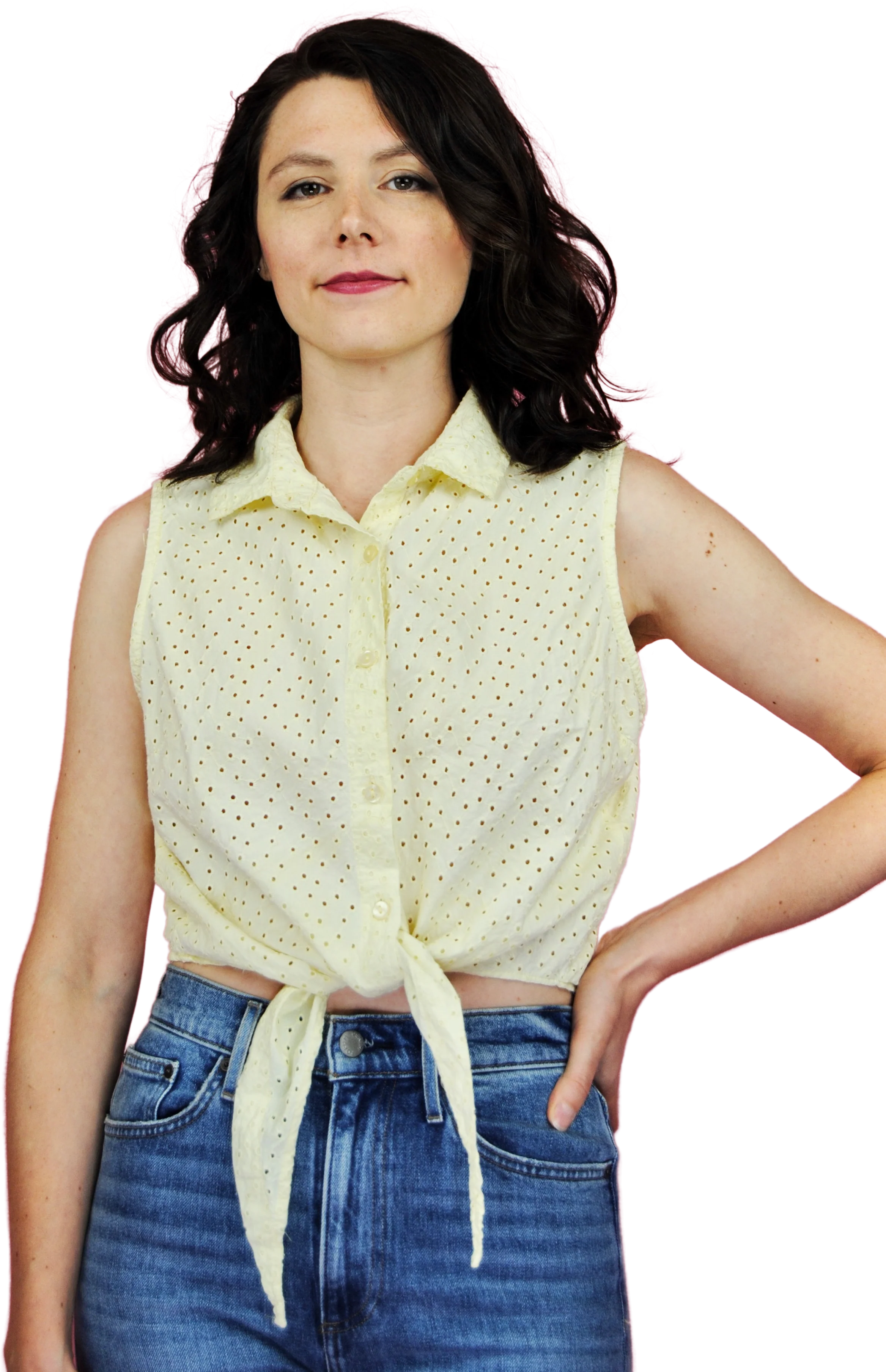 90s Pale Yellow Eyelet Crop Top By Speed Limit