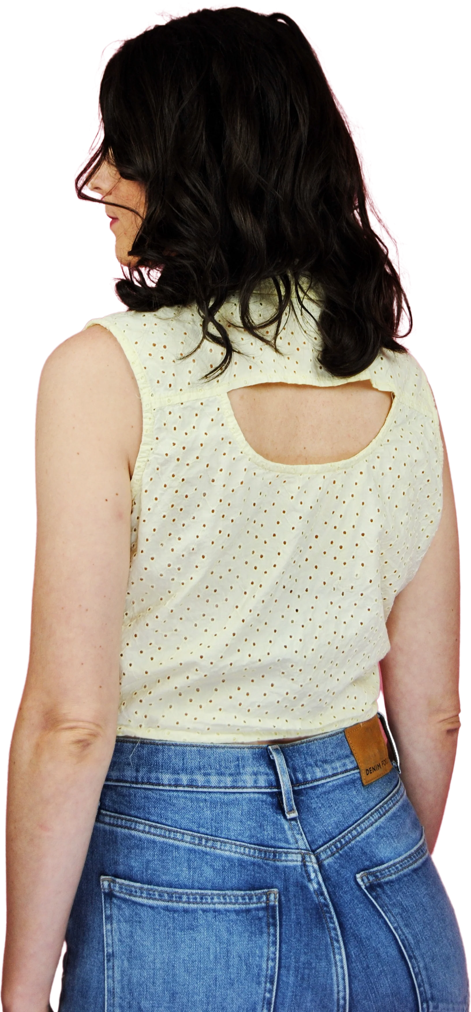 90s Pale Yellow Eyelet Crop Top By Speed Limit - Image 2