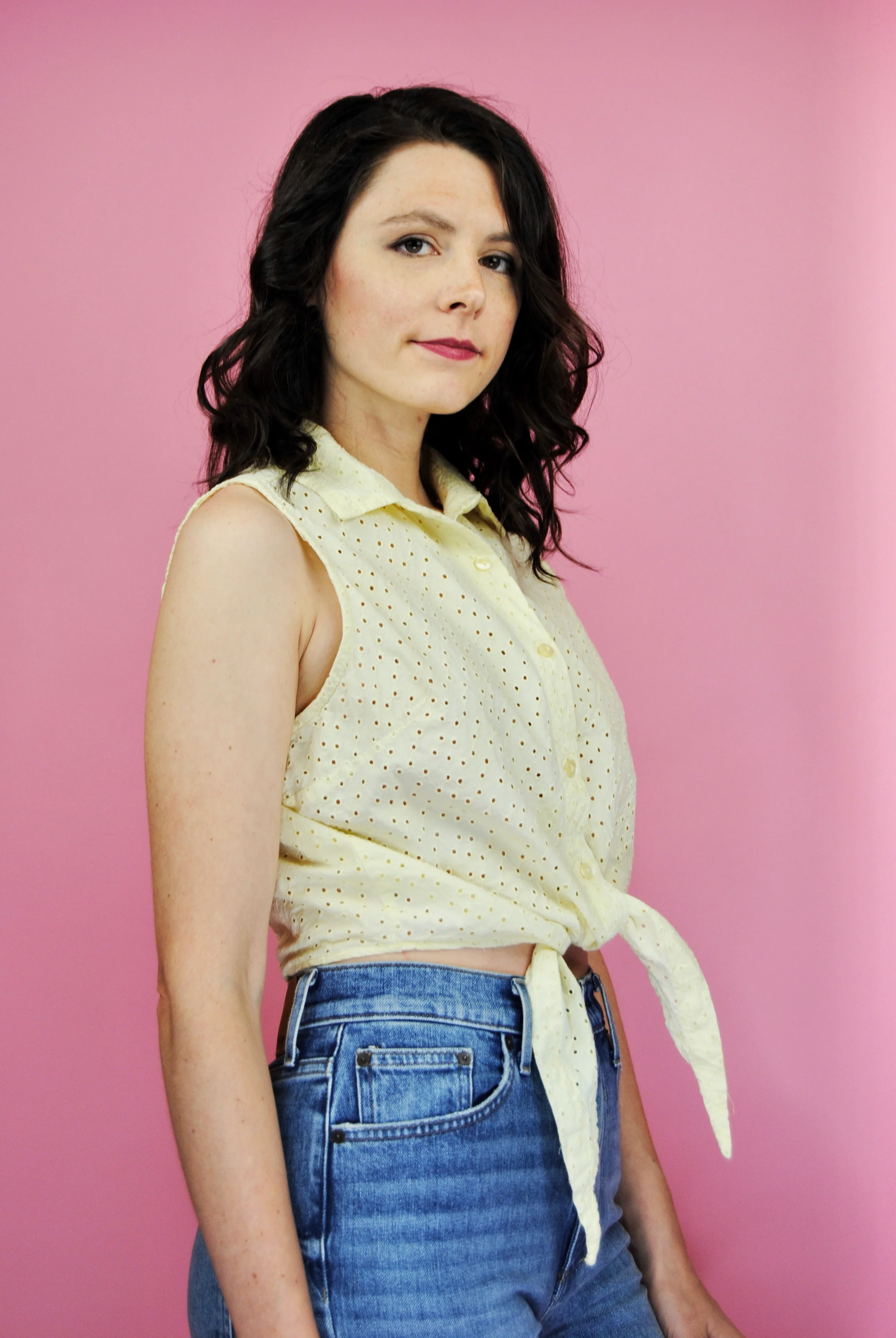 90s Pale Yellow Eyelet Crop Top By Speed Limit - Image 5