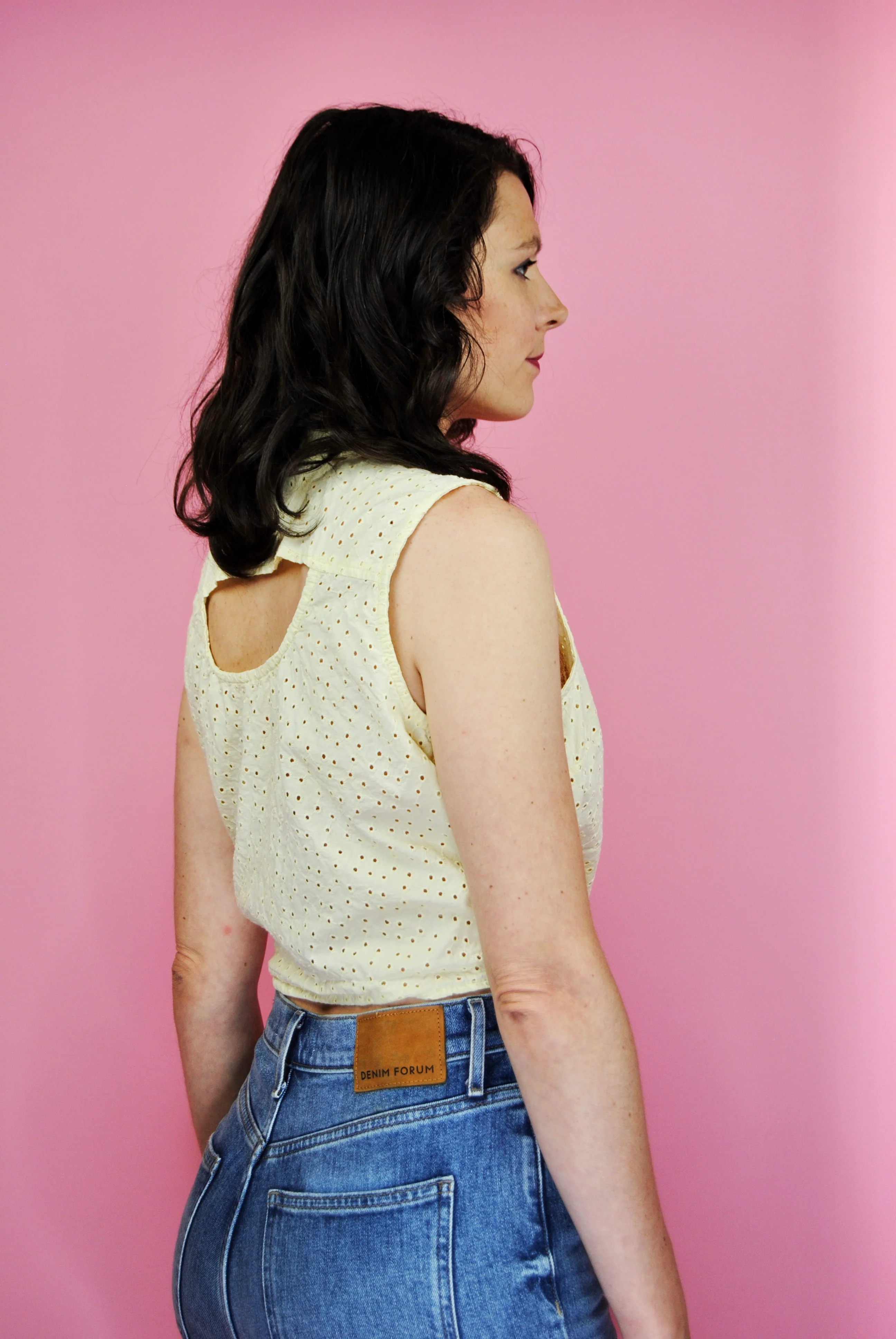 90s Pale Yellow Eyelet Crop Top By Speed Limit - Image 6