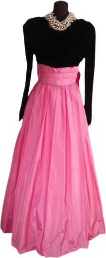 90s Pink Black Velvet Evening Gown Prom Dress Xs