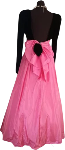 90s Pink Black Velvet Evening Gown Prom Dress Xs - Image 2