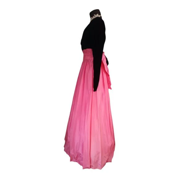 90s Pink Black Velvet Evening Gown Prom Dress Xs - Image 4