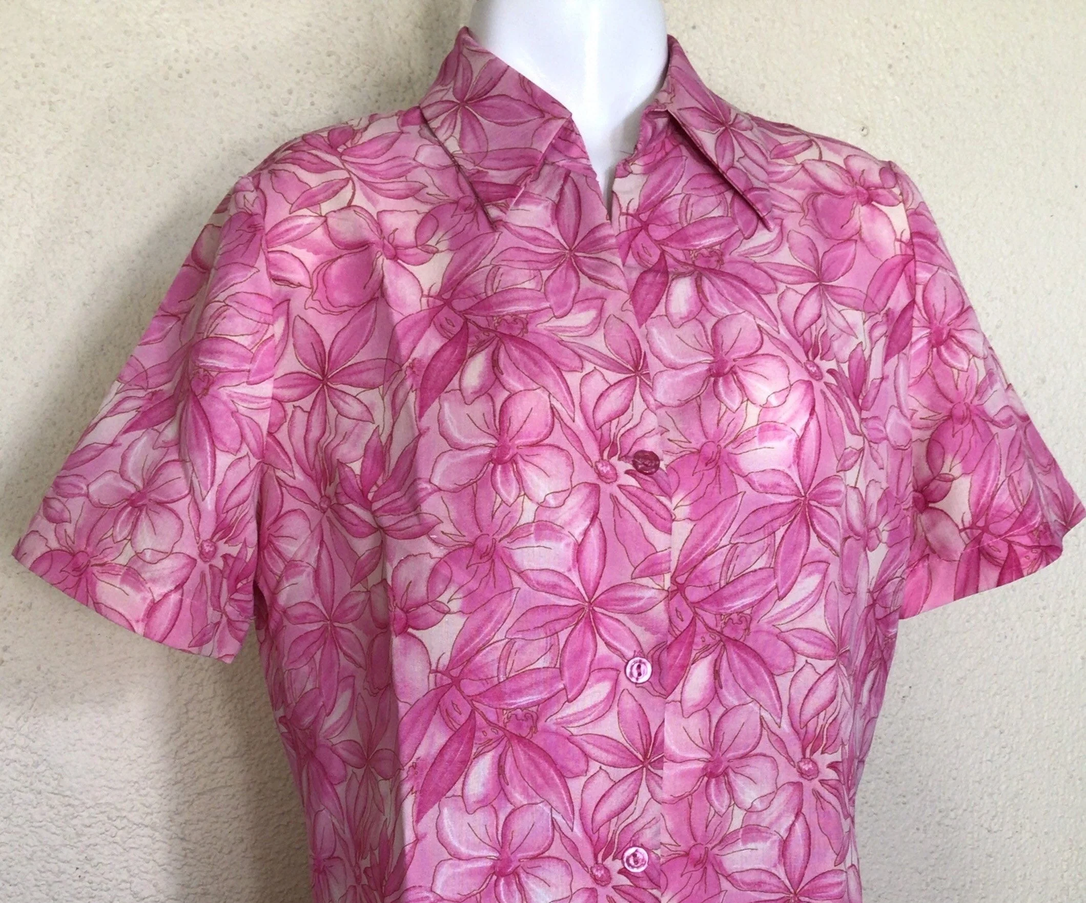 90s Pink Floral Short Sleeve Button Up Blouse By C'supo - Image 3