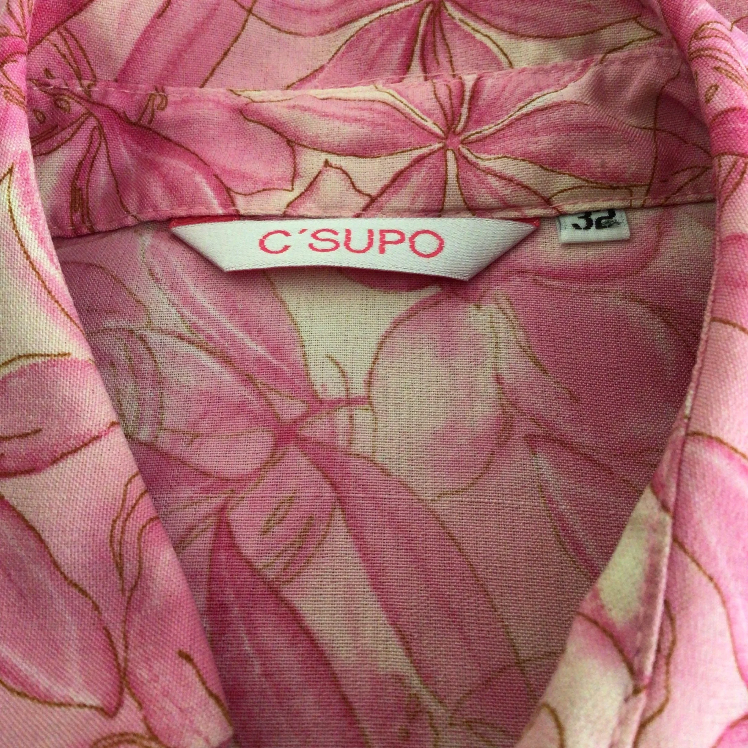 90s Pink Floral Short Sleeve Button Up Blouse By C'supo - Image 4