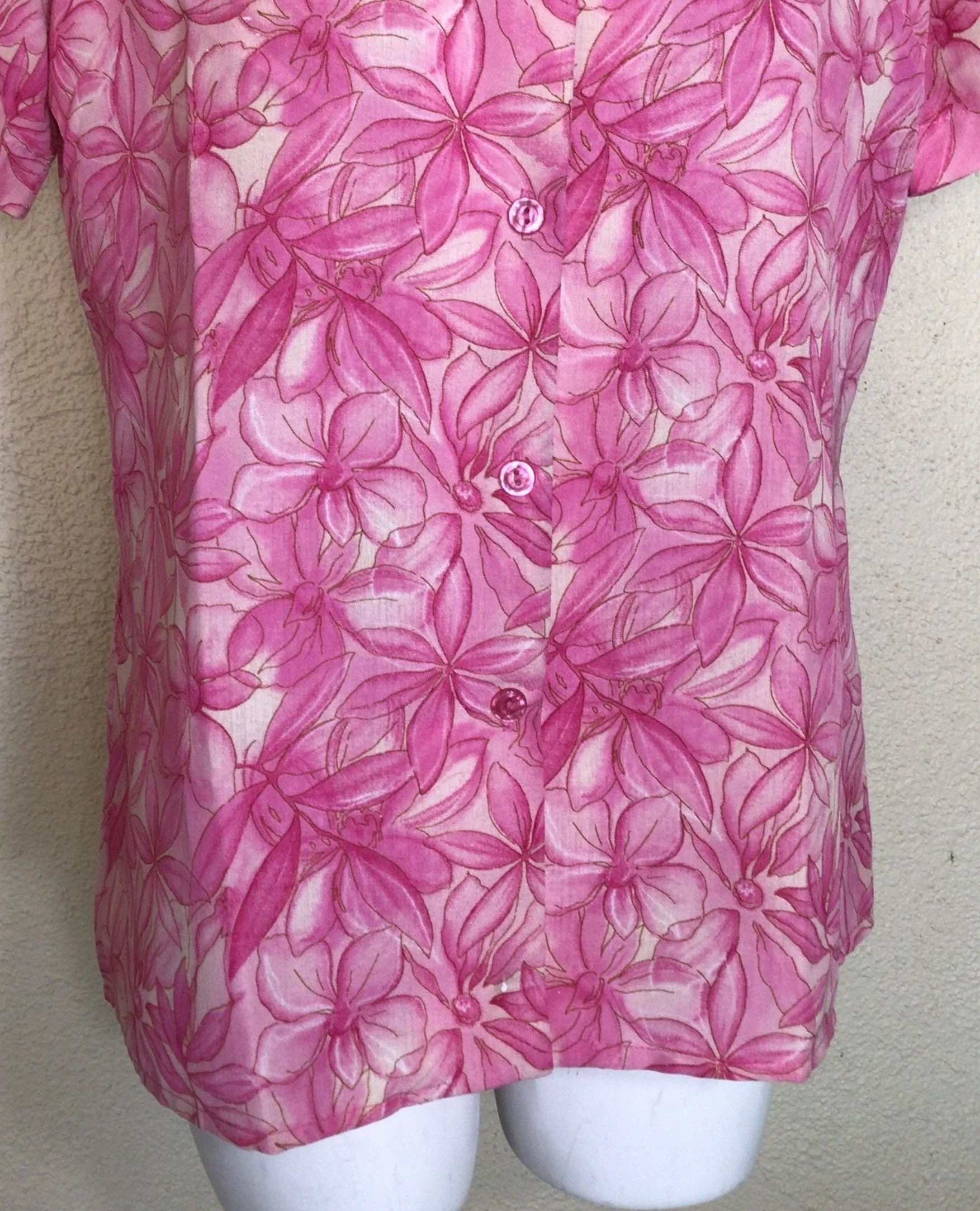 90s Pink Floral Short Sleeve Button Up Blouse By C'supo - Image 5