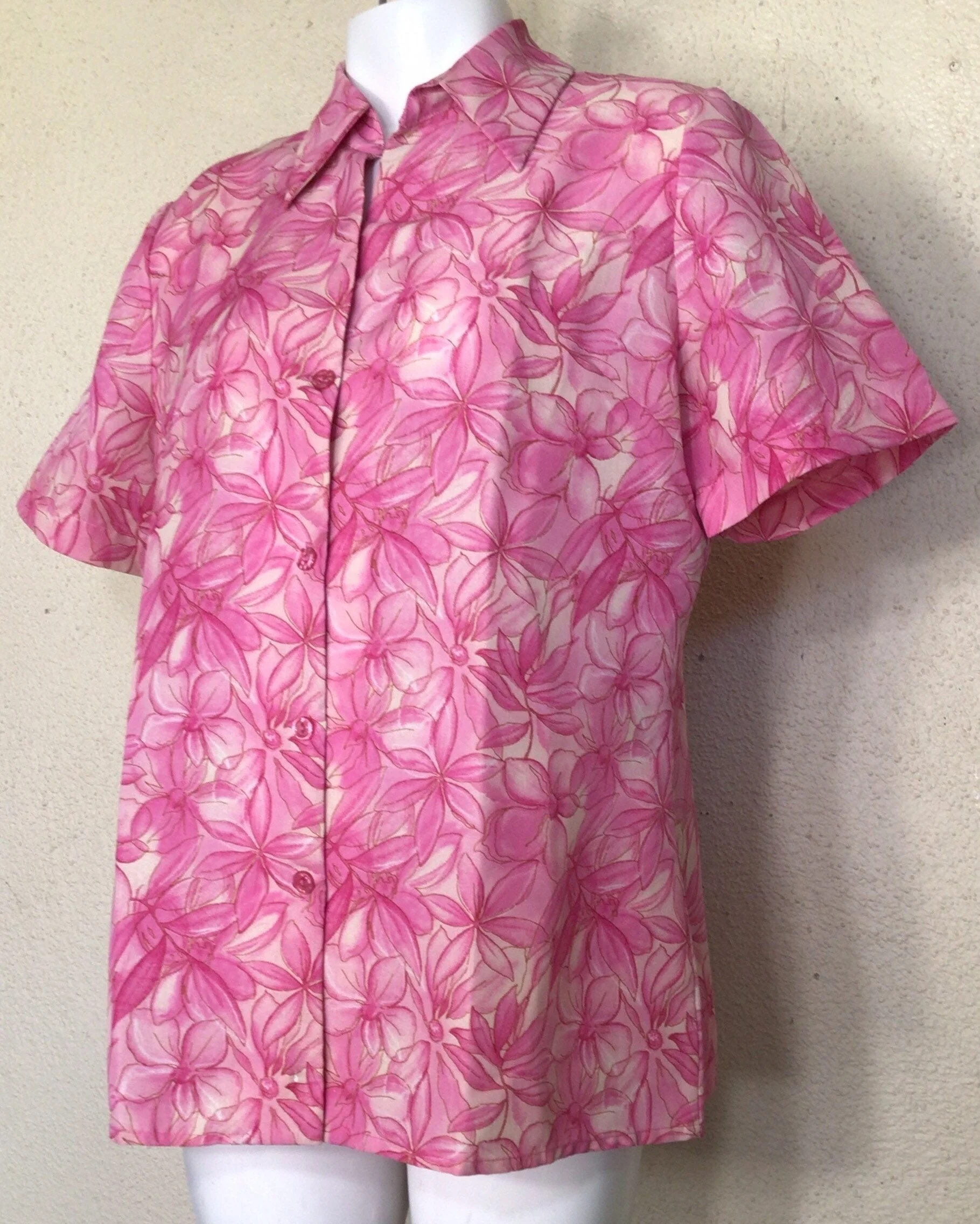90s Pink Floral Short Sleeve Button Up Blouse By C'supo - Image 6