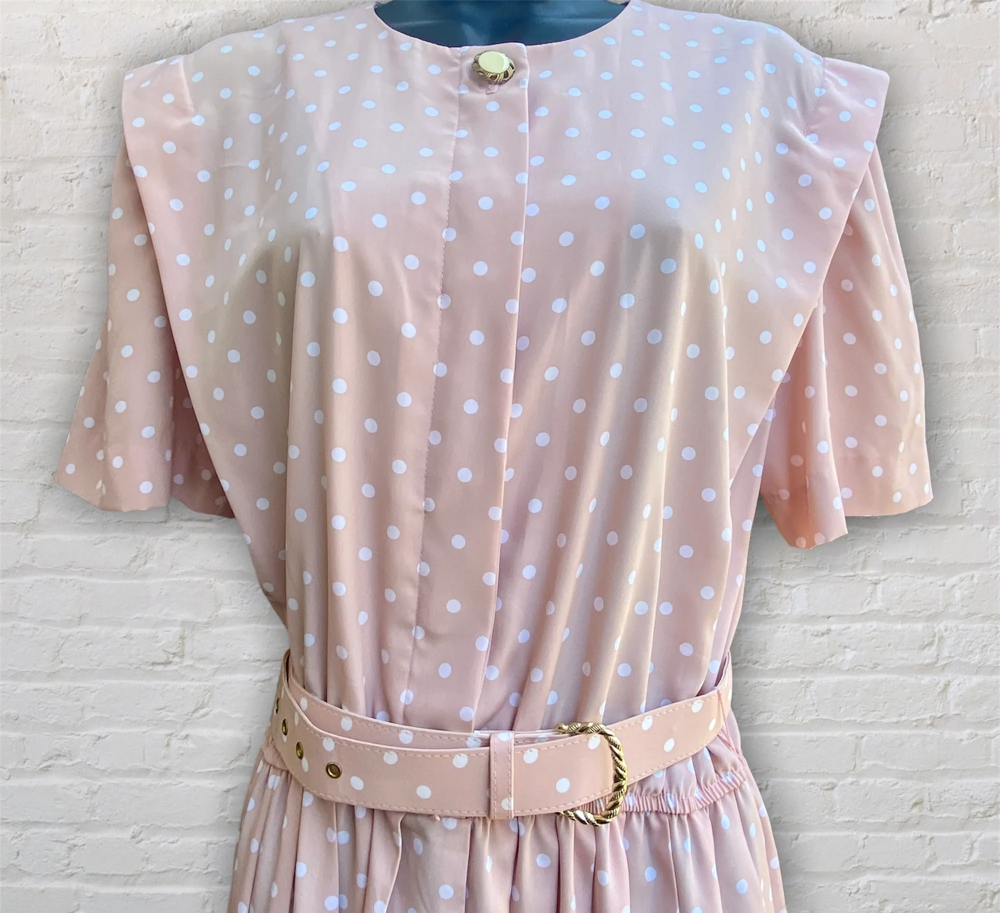 90s Pink Polka Dot Dress By Leslie Fay - Image 3