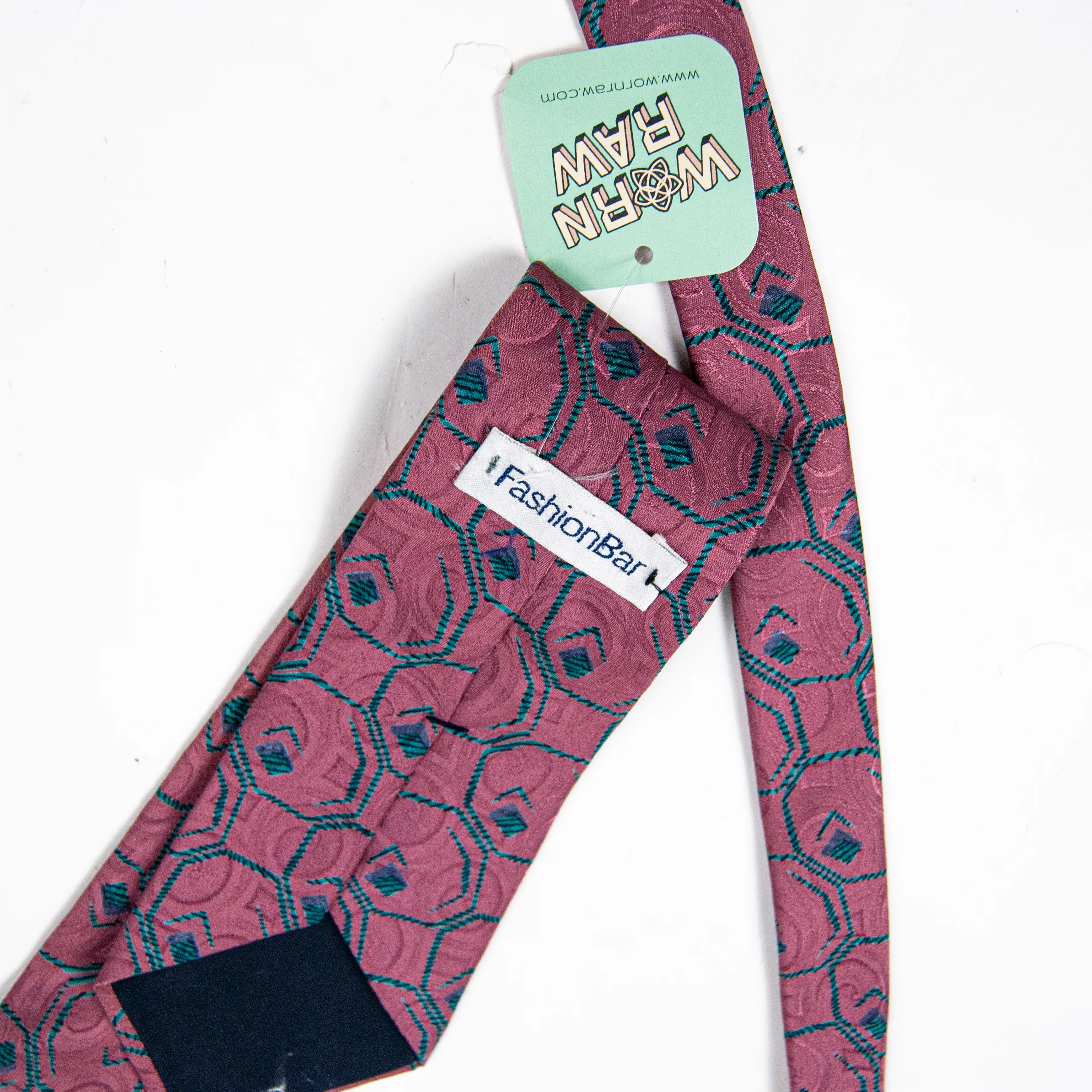 90s Pink Silk Abstract Geometric Tie By Fashion Bar - Image 4