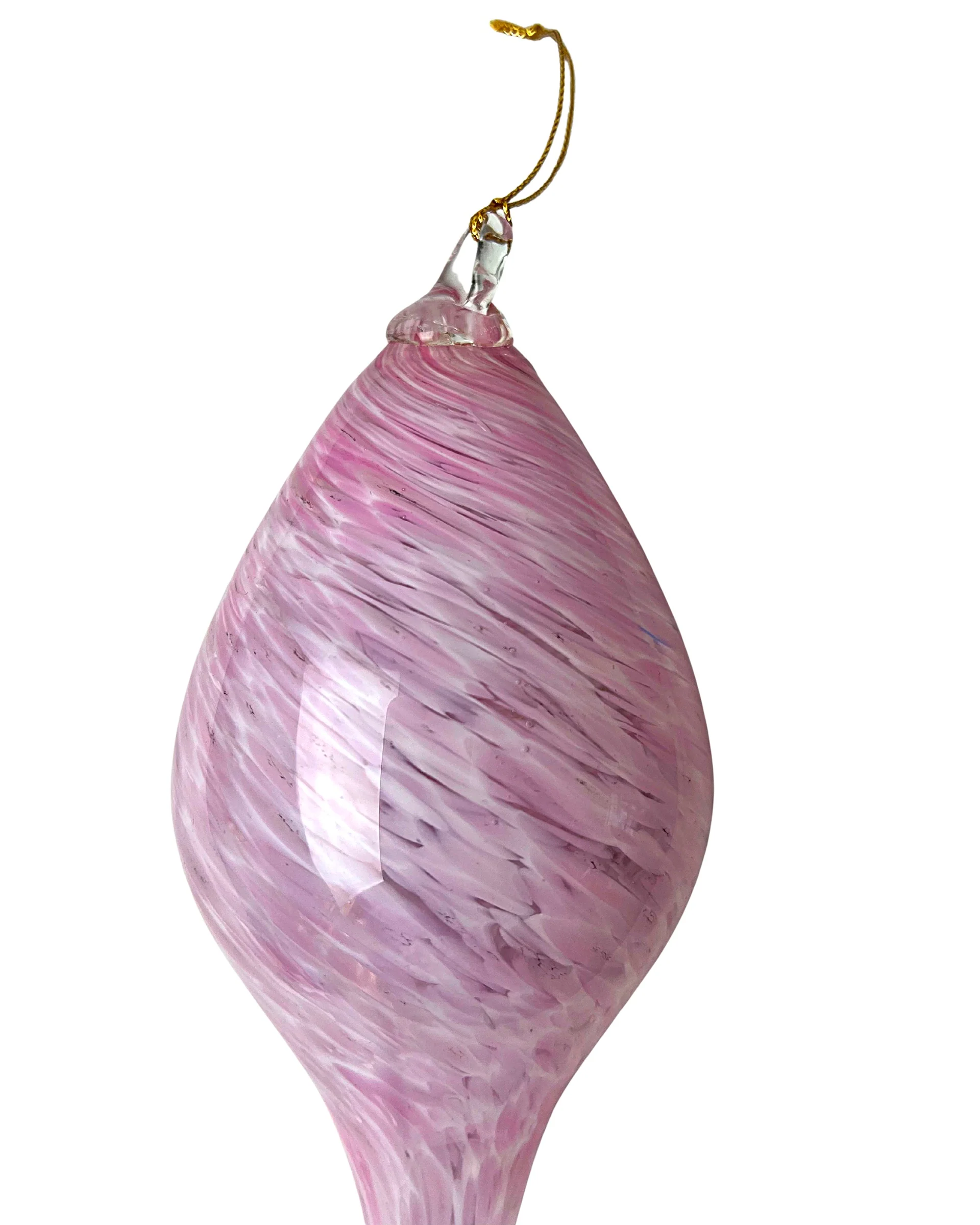 90s Pink Swirl Teardrop Hand Blown Glass Ornament - Image 3