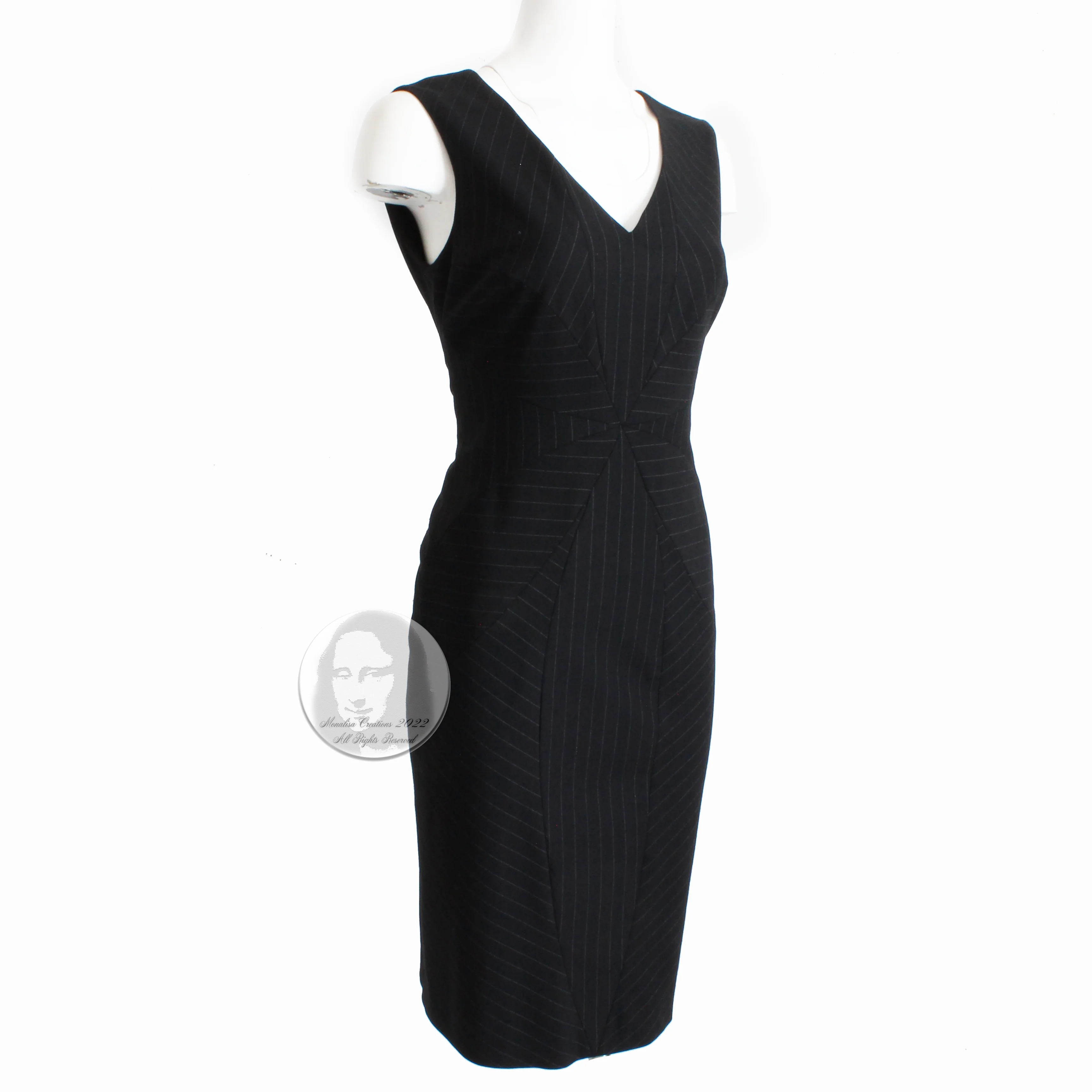 90s Pinstripe Dress Black Gray Bodycon Cheap And Chic By Moschino - Image 3