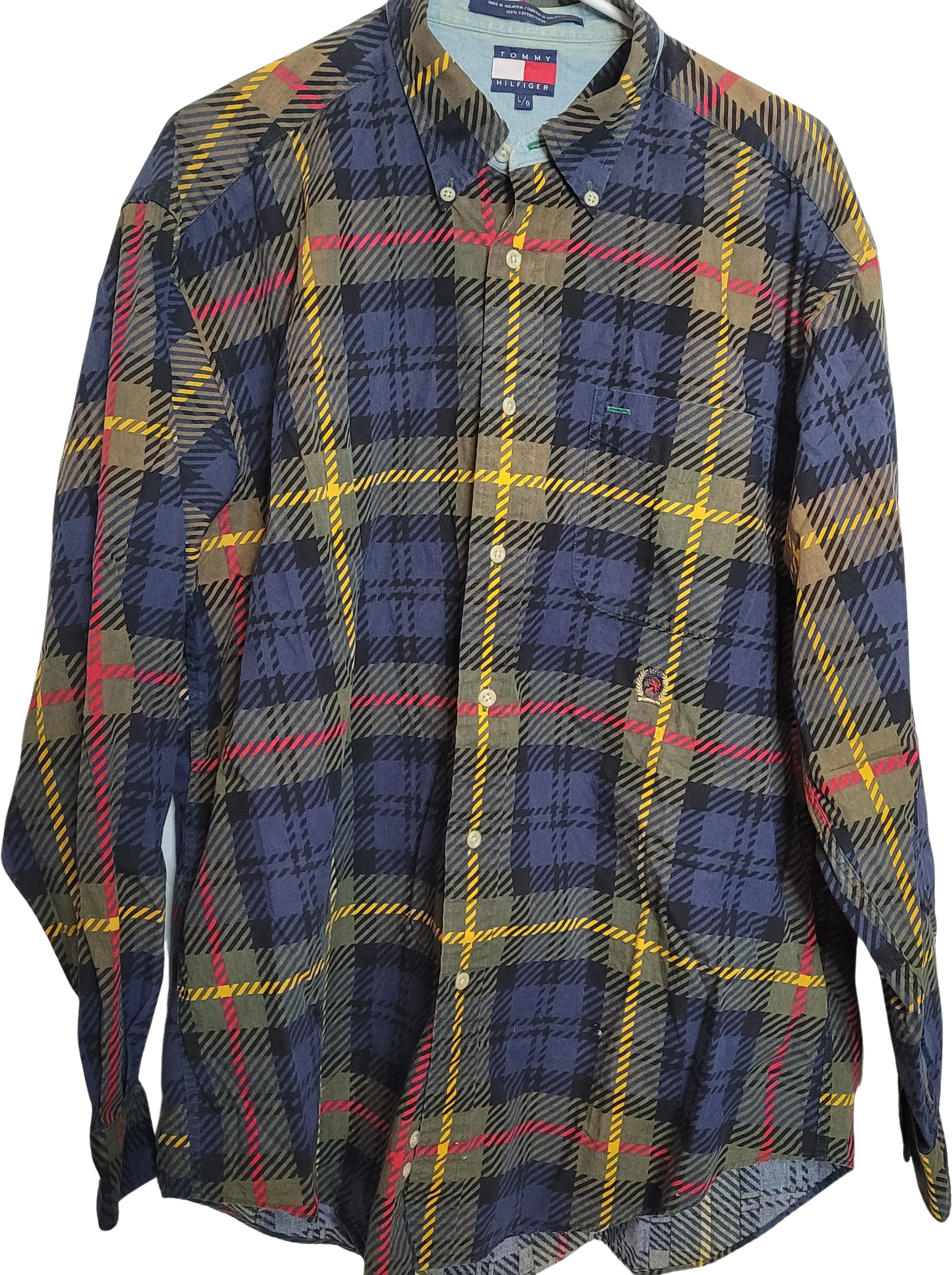 90s Plaid Button Up Shirt Mens Large Long Sleeve By Tommy Hilfiger
