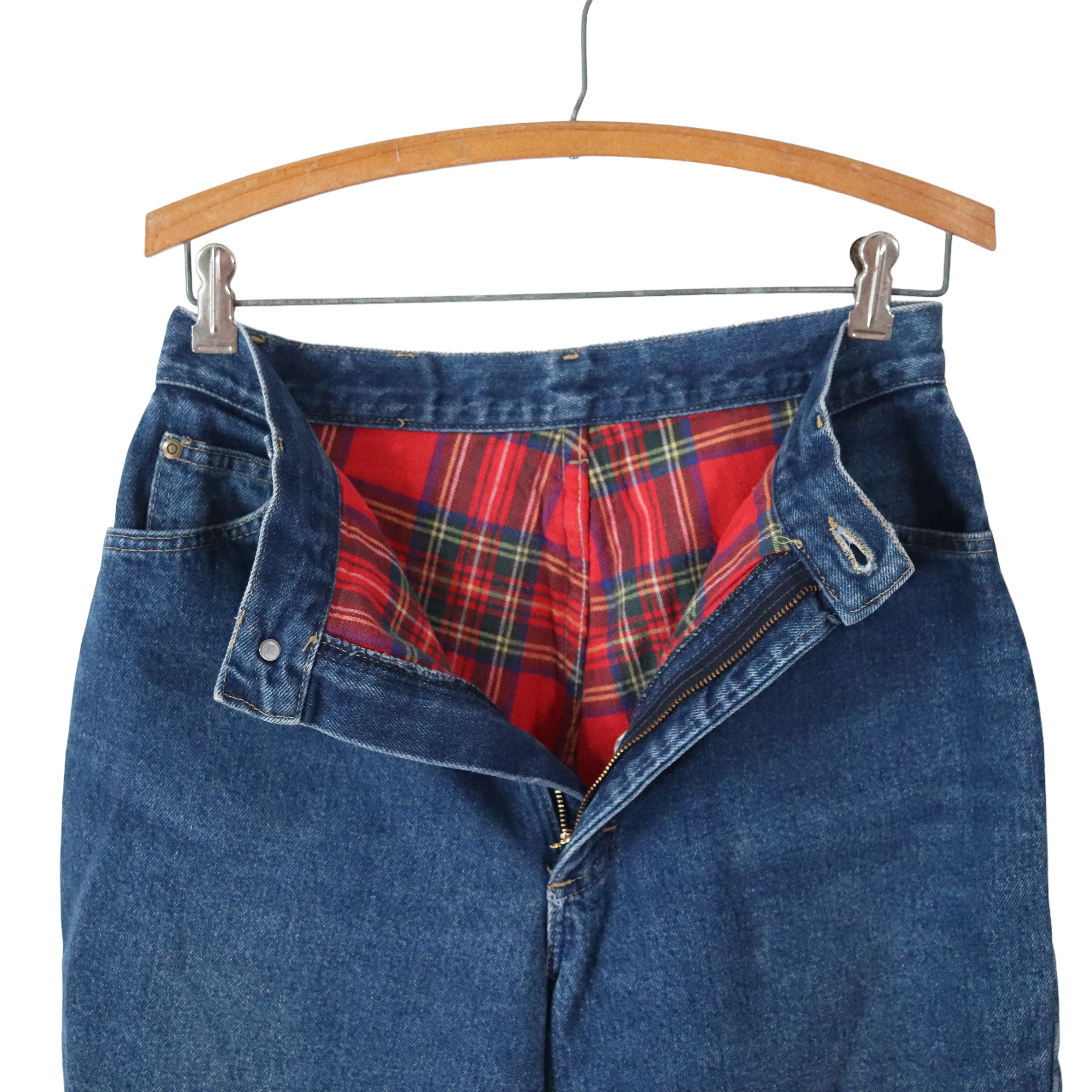 90s Plaid Flannel Lined High Rise Faded Jeans By L.L. Bean - Image 4