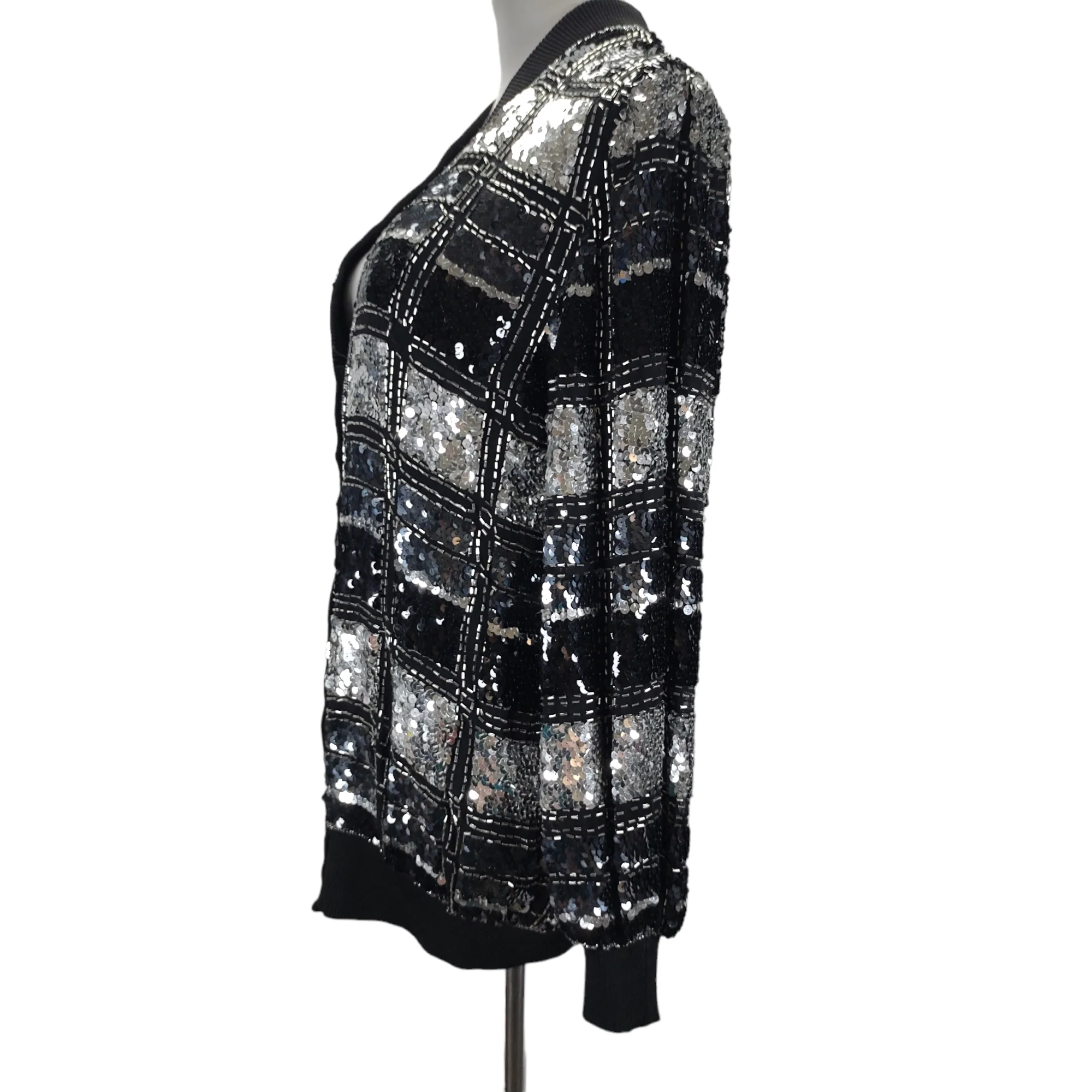 90s Plaid Sequin Long Sleeve Jacket Coatigan - Image 4