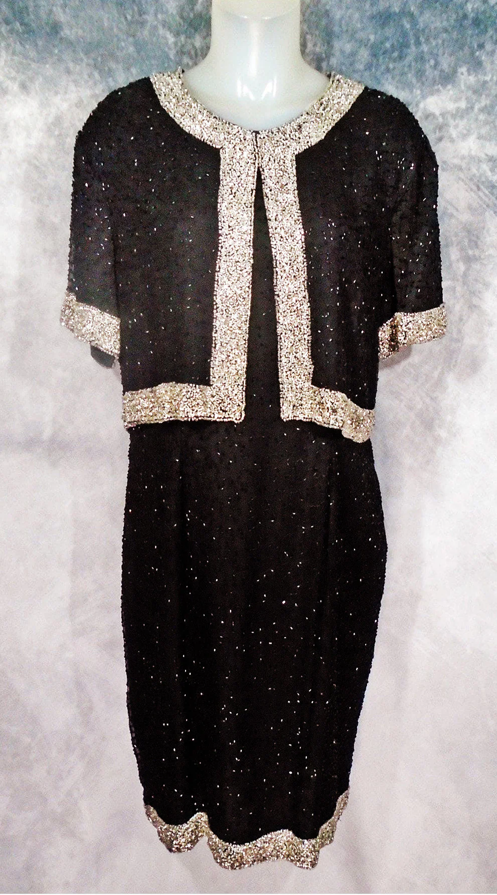 90s Plus Size Beaded Dress With Attached Crop Jacket By Stenay - Image 4