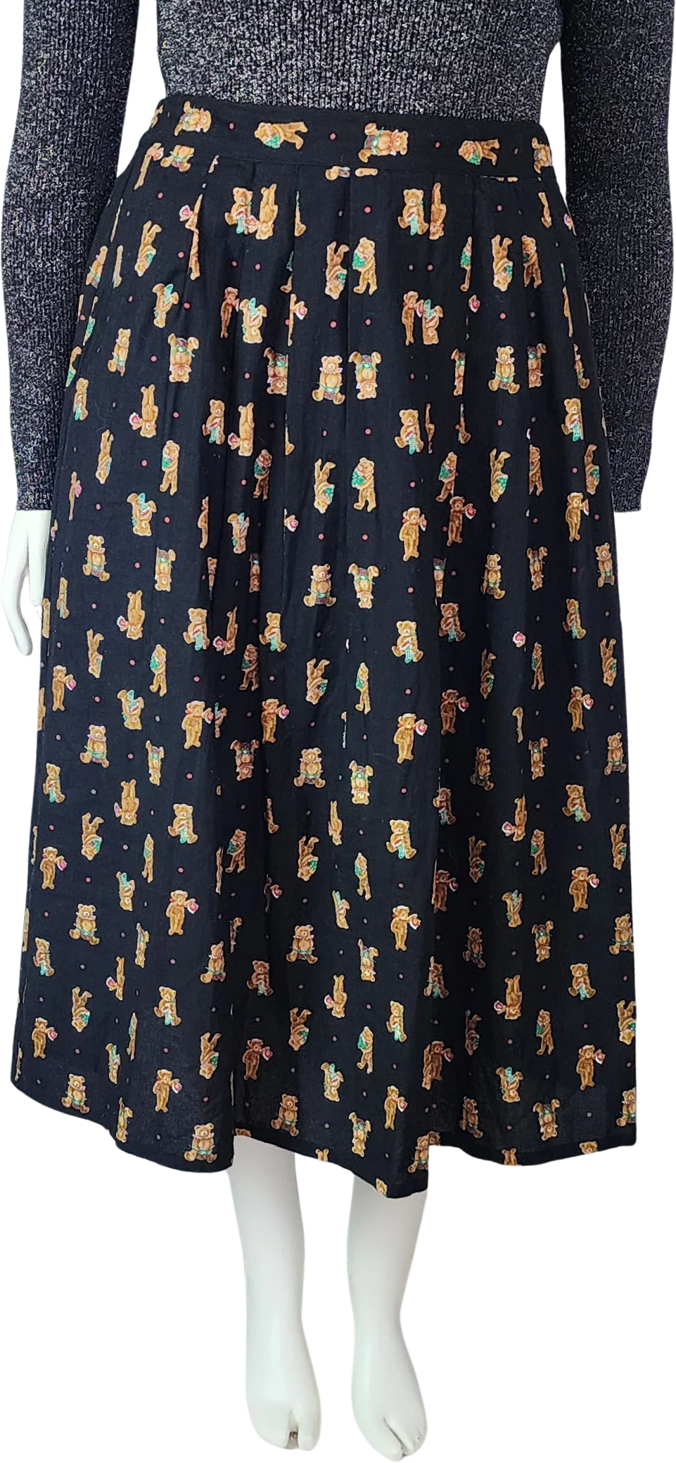 90s Plus Size Christmas Teddy Bear Print Midi Skirt By Maggie Barns