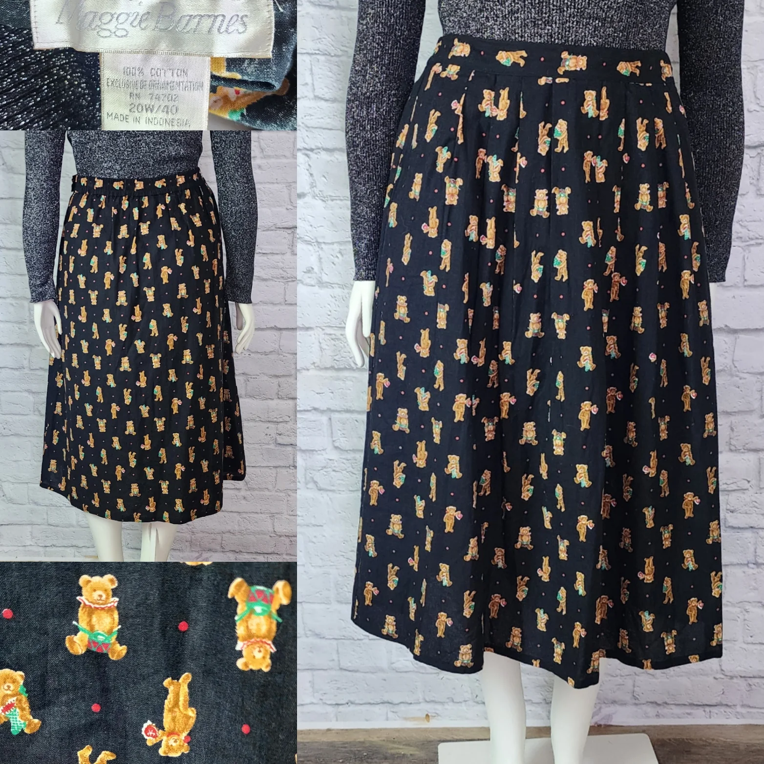 90s Plus Size Christmas Teddy Bear Print Midi Skirt By Maggie Barns - Image 3