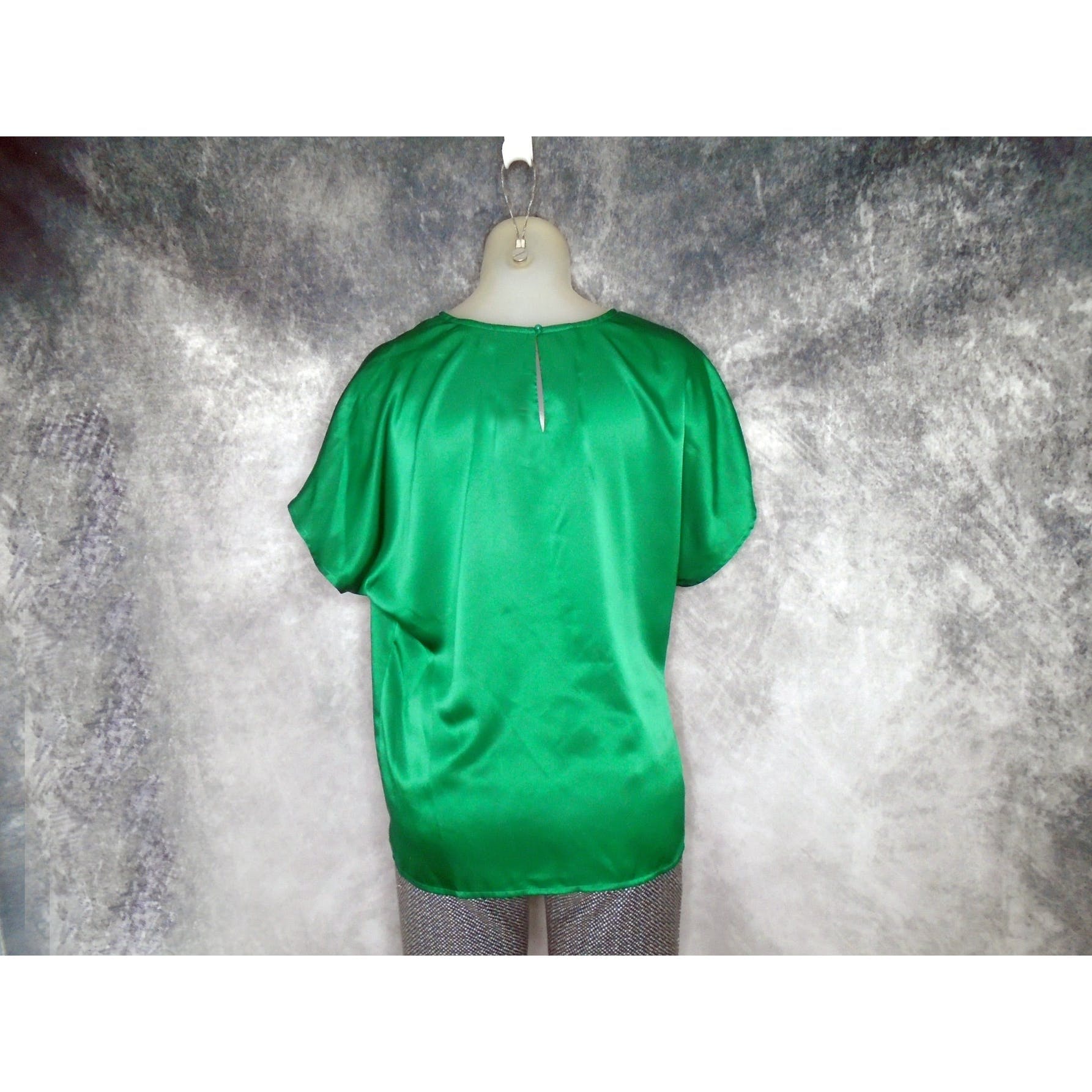 90s Plus Size Vintage Green Satin Top Simple Blouse By Marisa Christina - Image 2