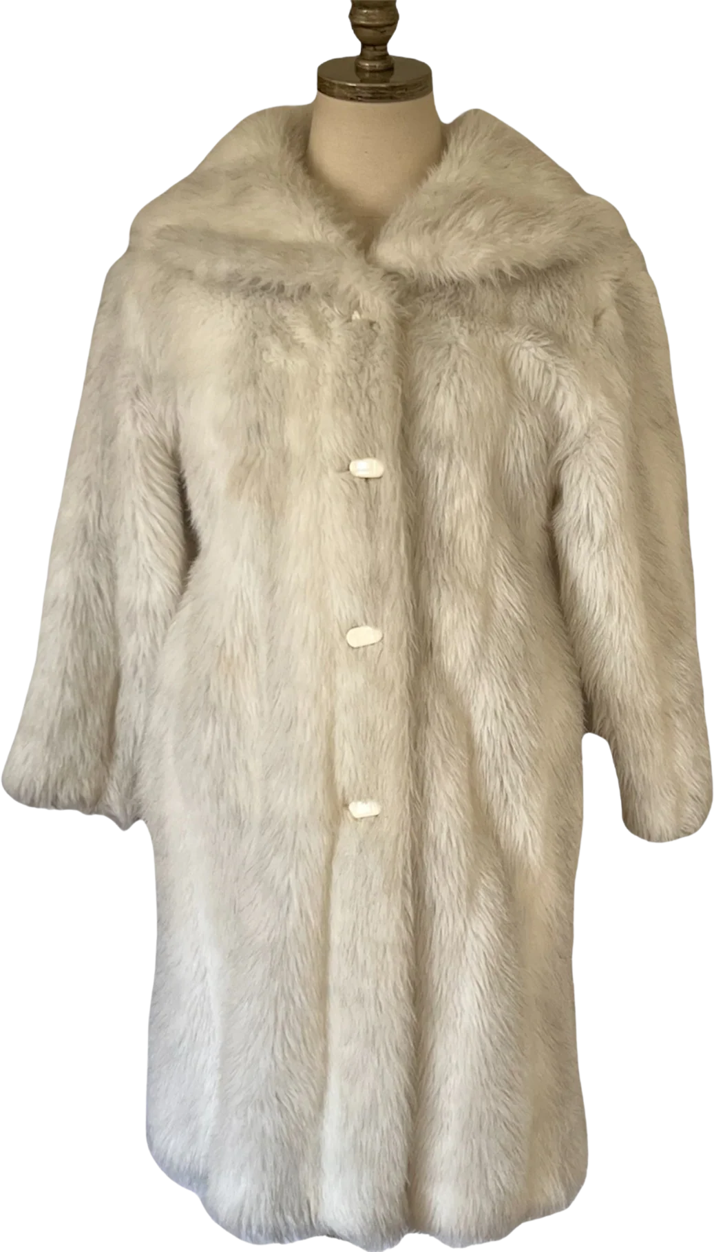 90s Preppy Faux Fur Long Winter Coat By Silver Unicorn