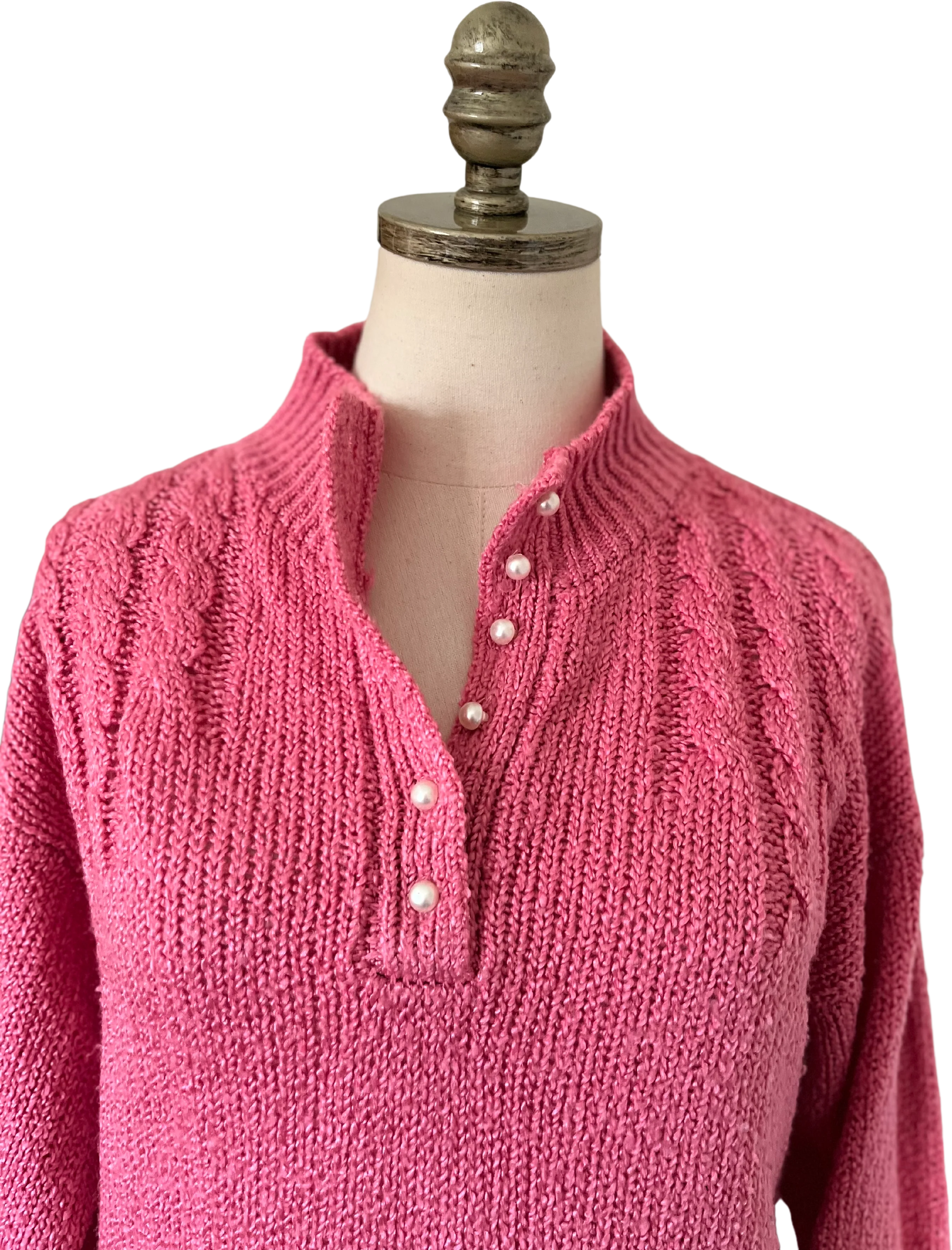 90s Preppy Pink Knit Sweater By Center Aisle - Image 4