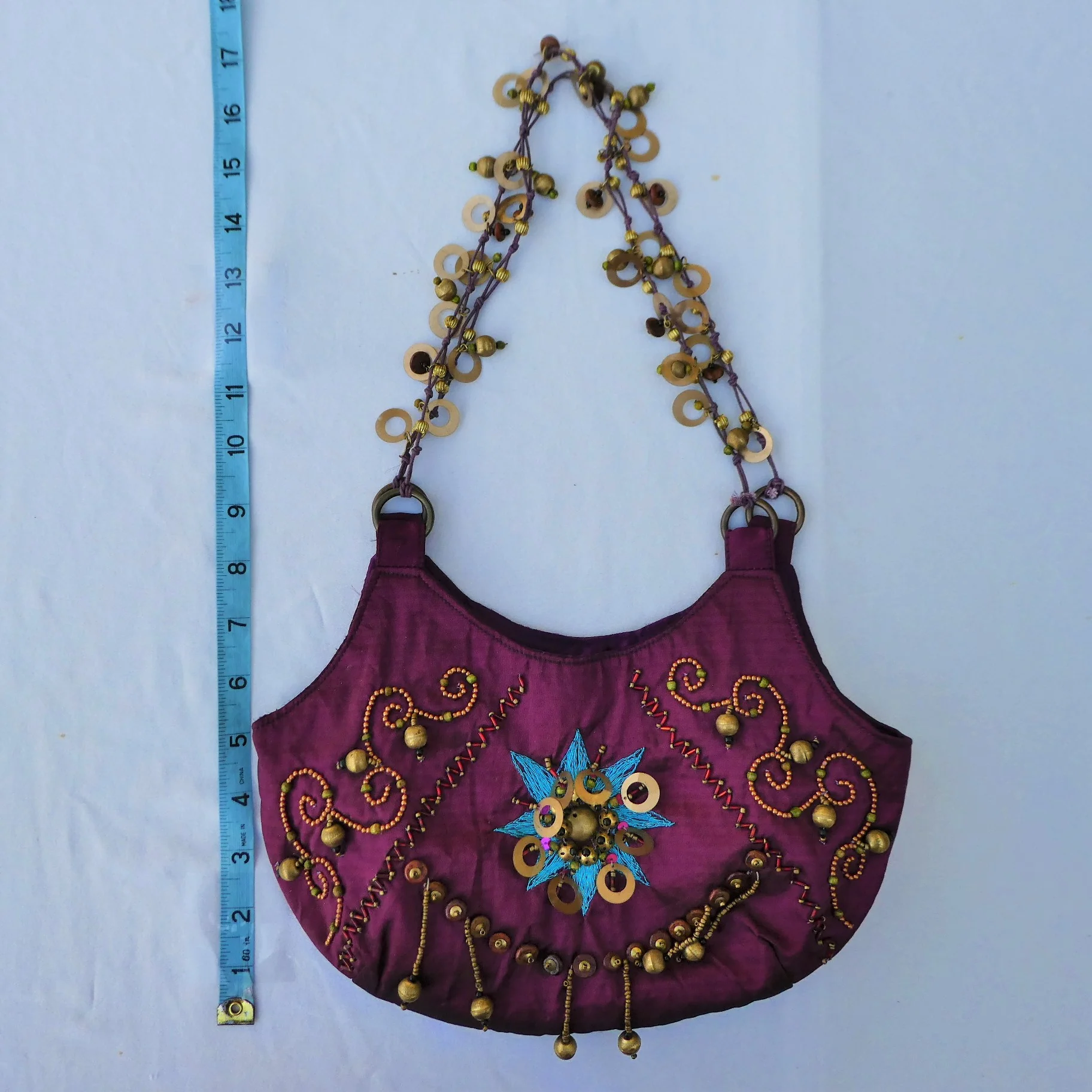 90s Purple Beaded  Purse Star Magnetic Snap Zip by Maggi B - Image 6