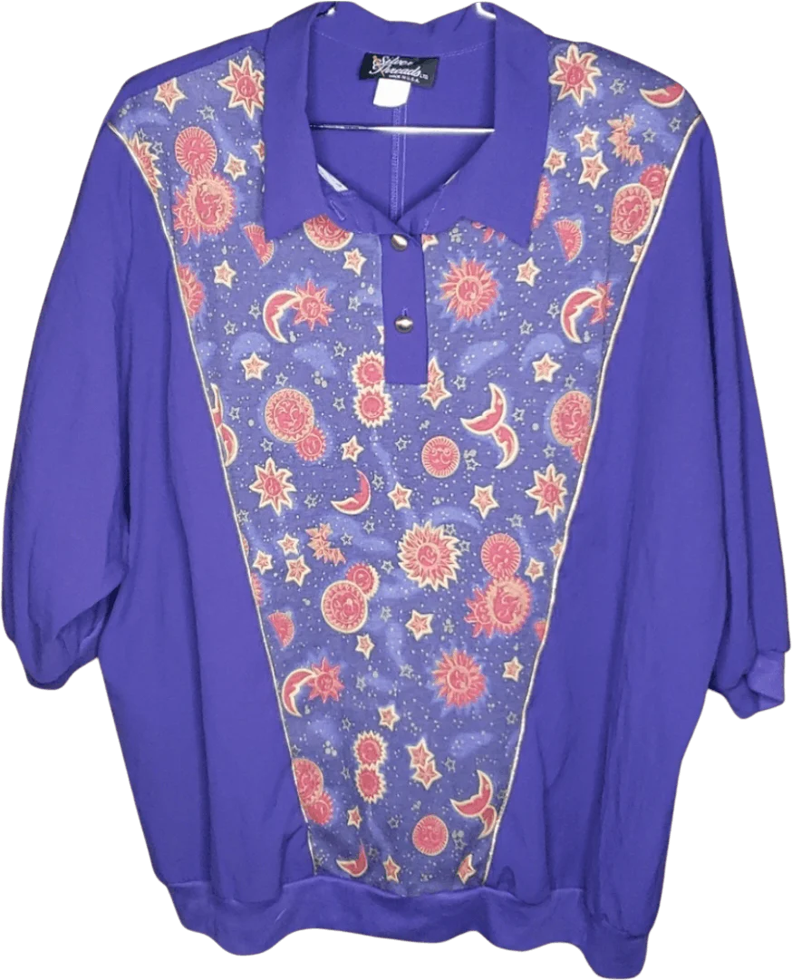 90's Purple Celestial Polyester Pullover Top by Silver Threads
