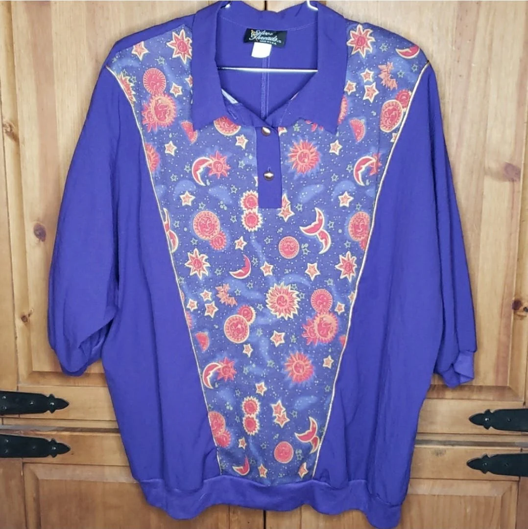 90's Purple Celestial Polyester Pullover Top by Silver Threads - Image 12