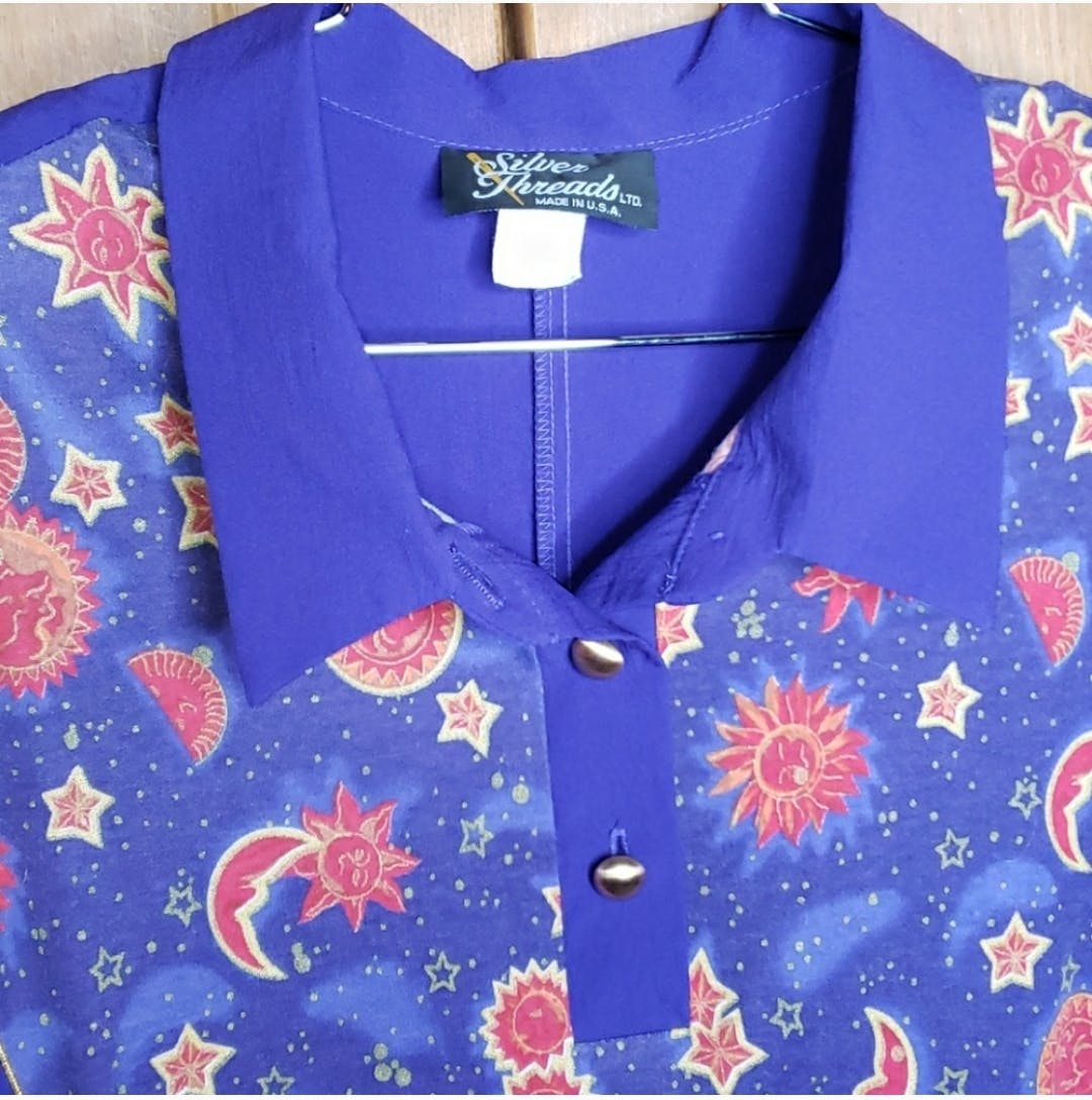 90's Purple Celestial Polyester Pullover Top by Silver Threads - Image 3