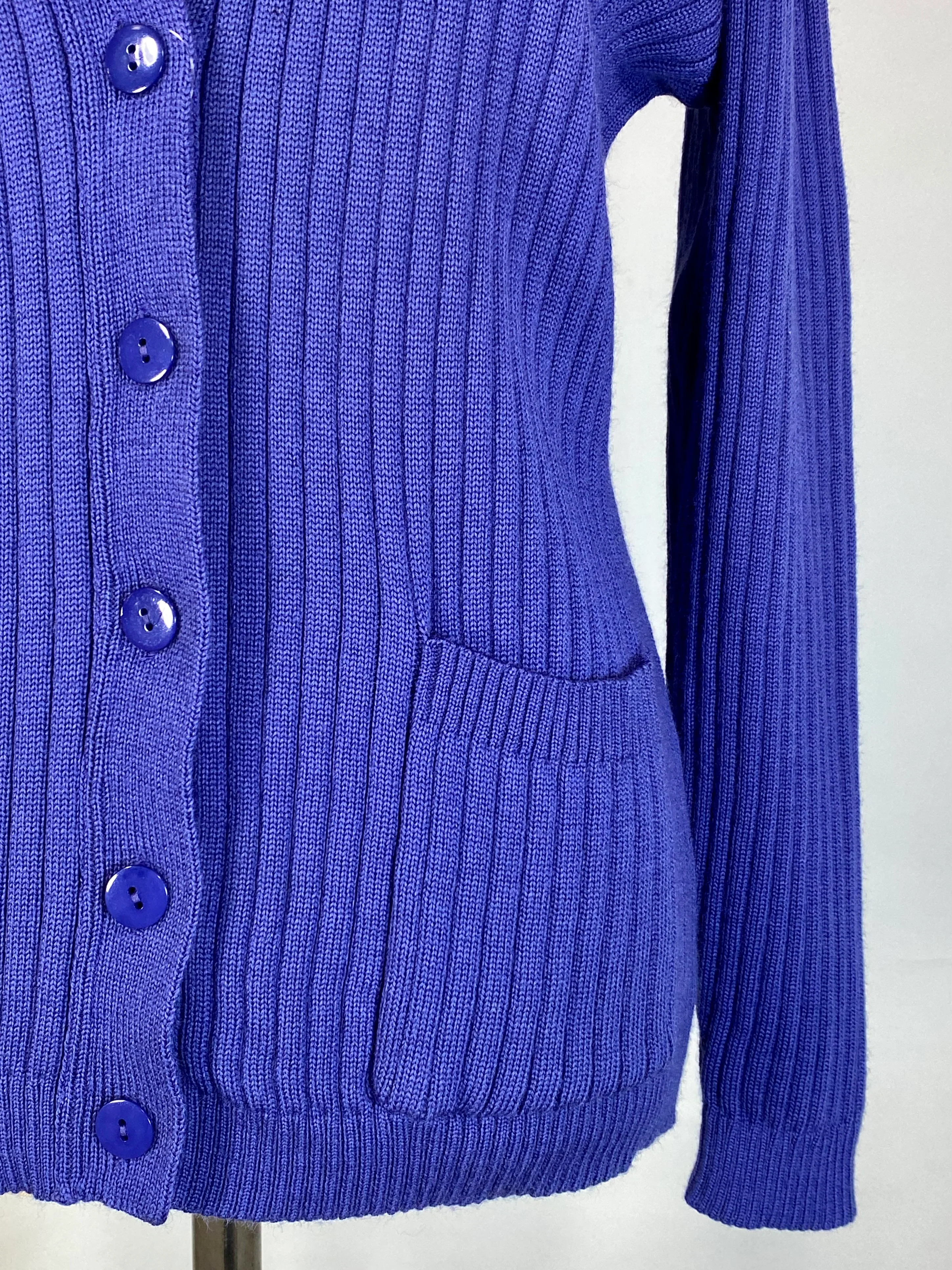 90s Purple Soft Wool Ribbed Grandpa Cardigan Sweater By Jaeger - Image 10