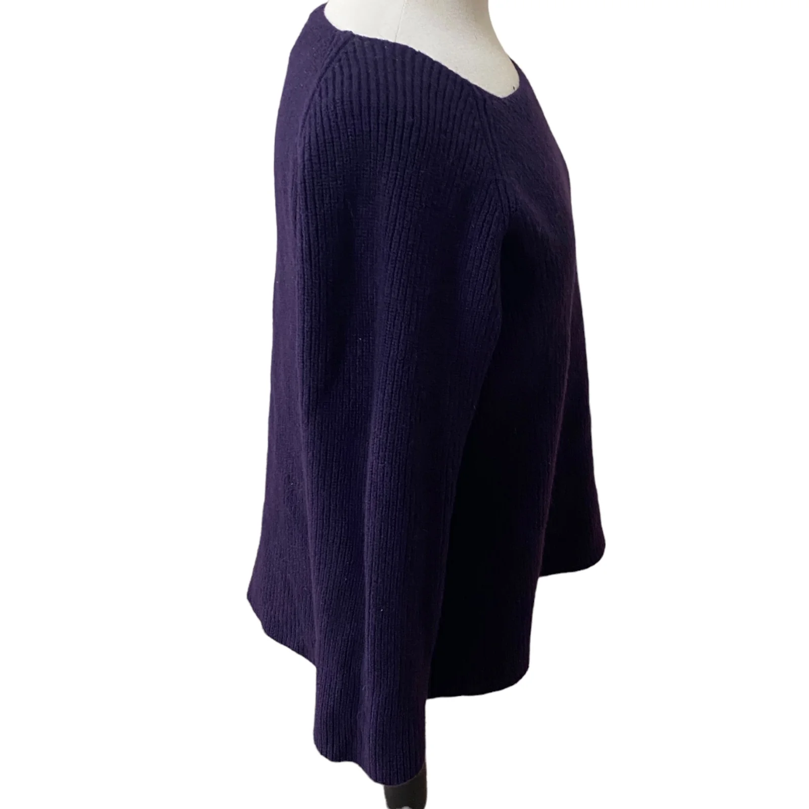 90s Purple Wool Raglan Sweater Sz L Ribbed Scoop Neck By DKNY - Image 7